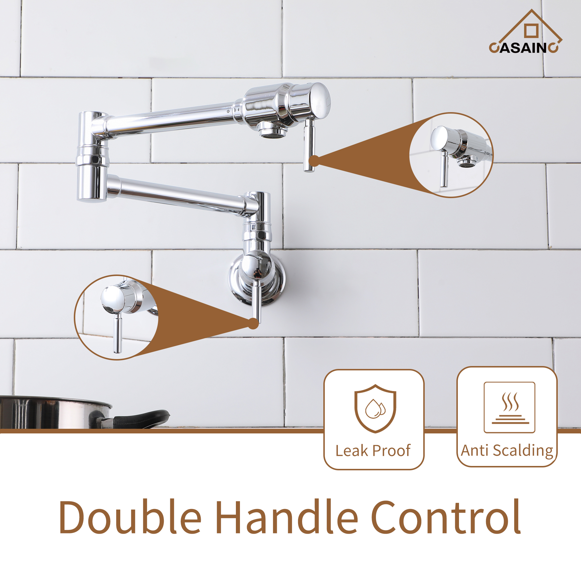 Double Handles Wall-Mounted Folding Pot Filler Space-Saving
