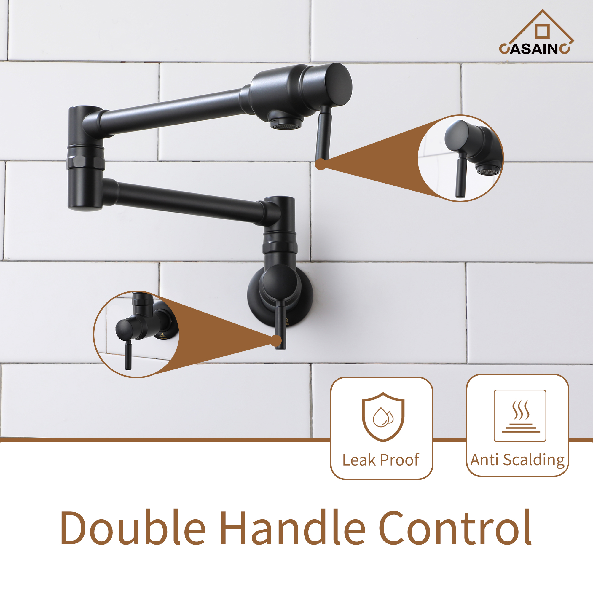 Double Handles Wall-Mounted Folding Pot Filler Space-Saving
