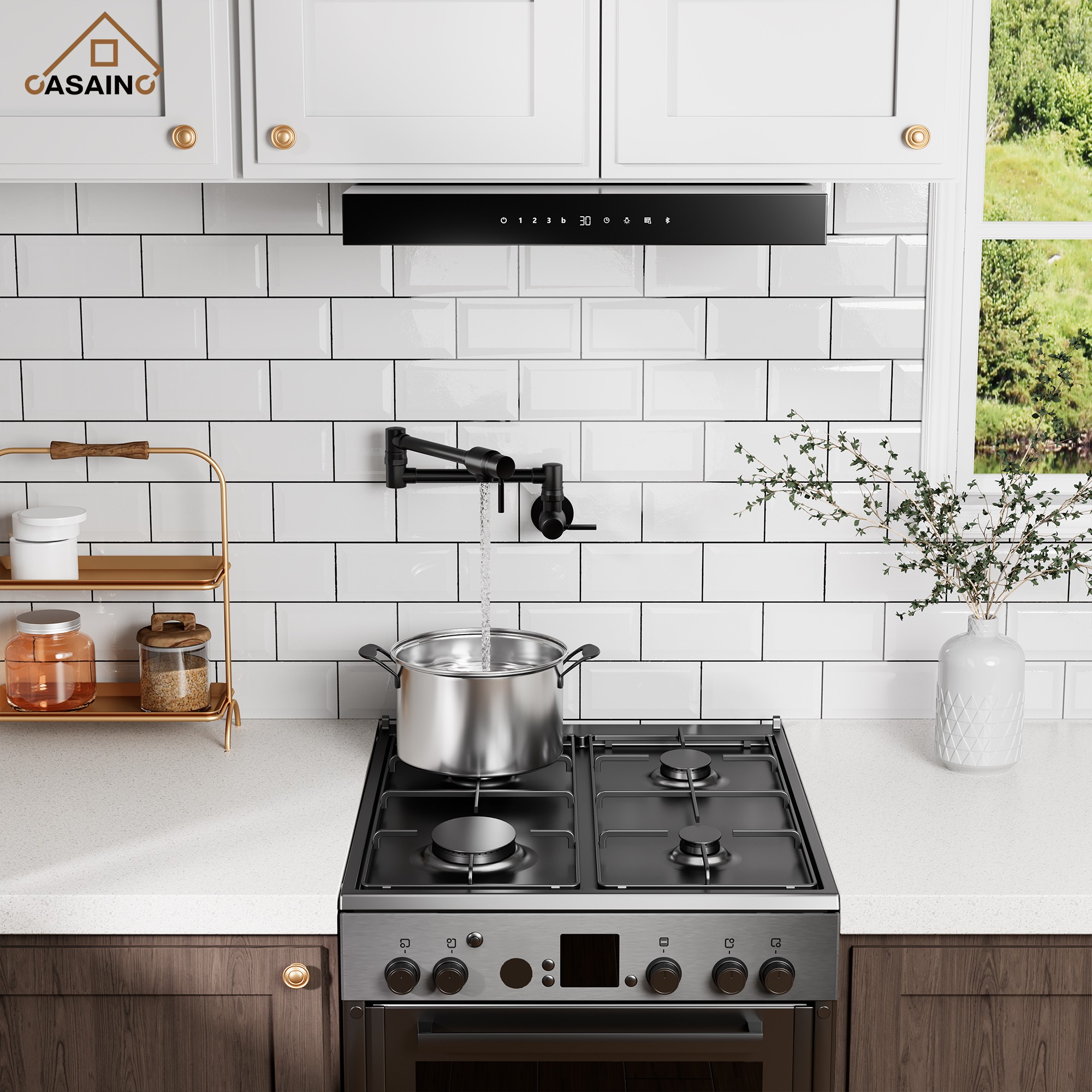 Double Handles Wall-Mounted Folding Pot Filler Space-Saving