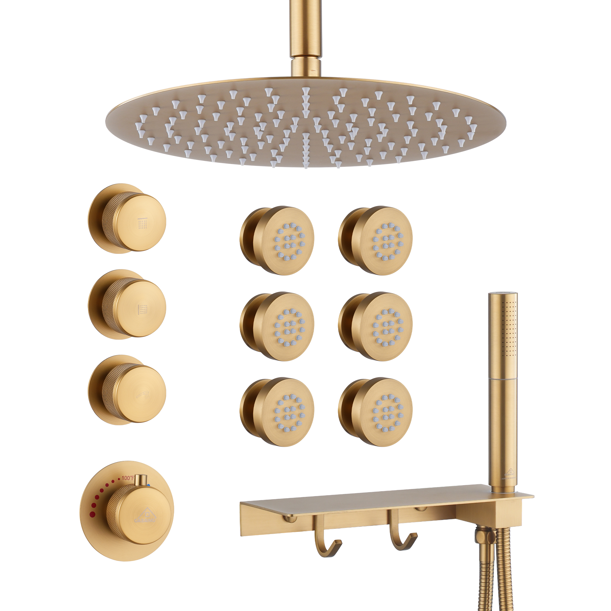 12" Shower System With Shelf, Handheld Shower With Spray Gun Feature