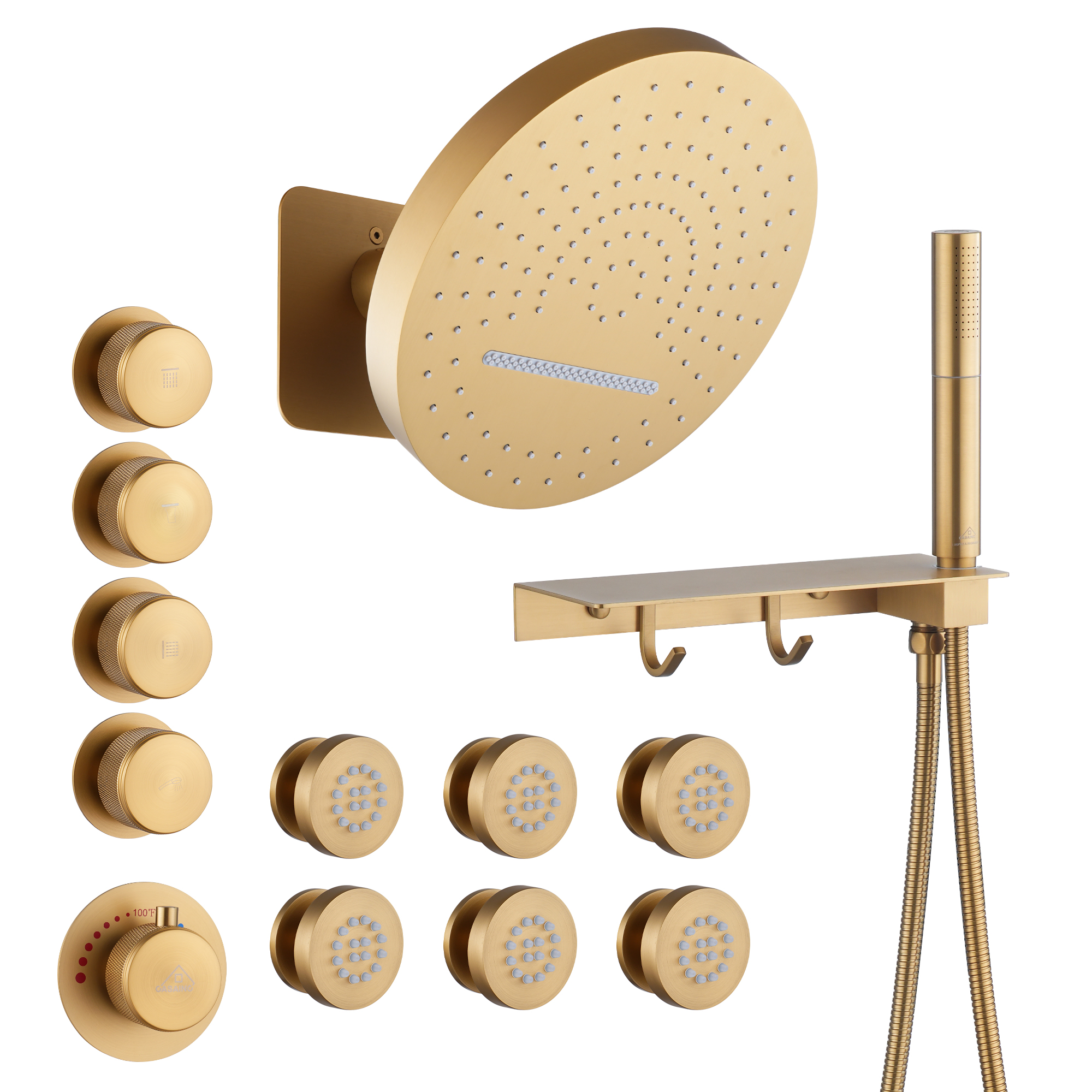 12" Adjustable Shower Head With Shelf Shower System, Hand Shower With Spray Gun Function