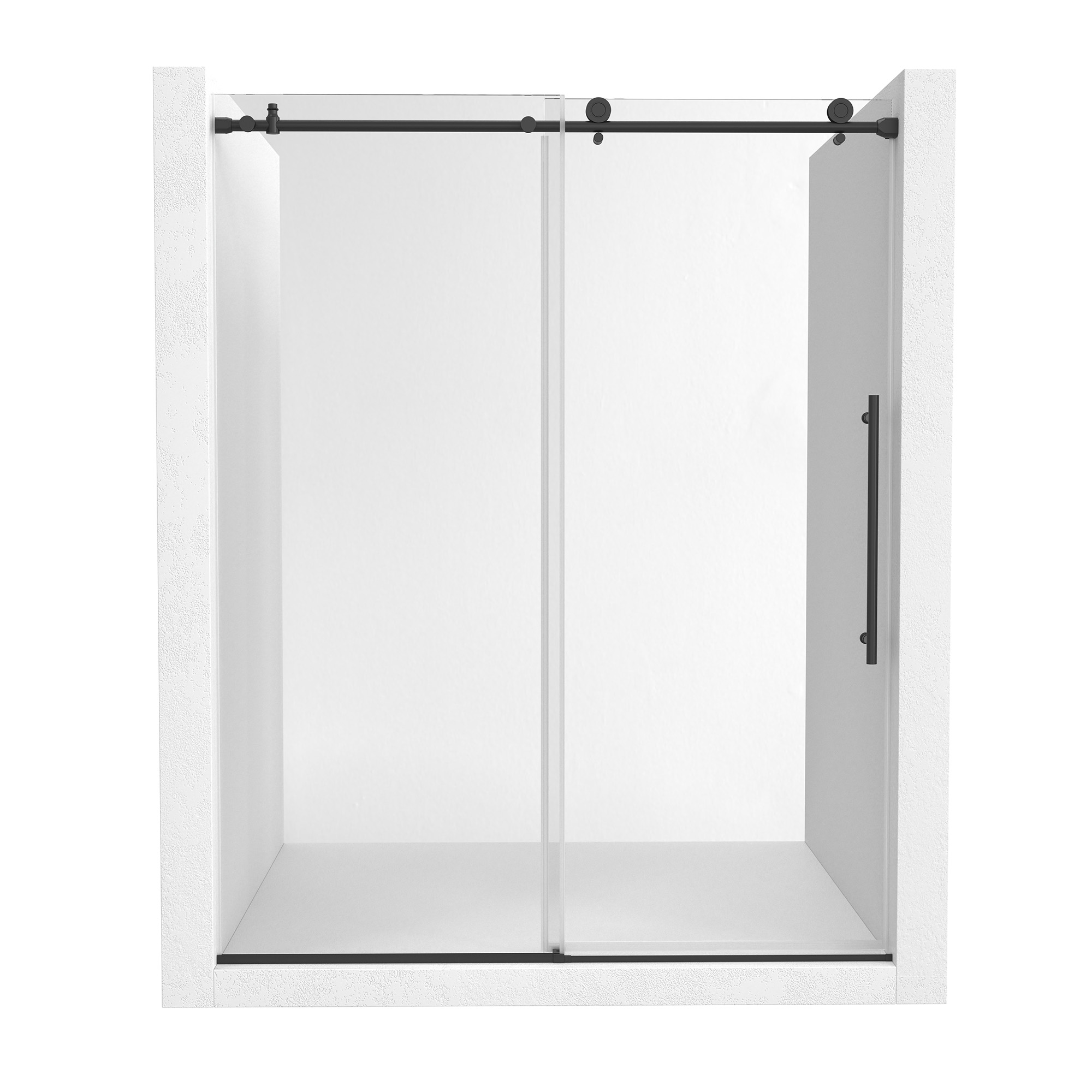 60"x76" Single Sliding Frameless Shower Door in Matte Black/Brushed Nickel/Chrome, Stainless Steel Wheels featuring an Anti-Skid Design