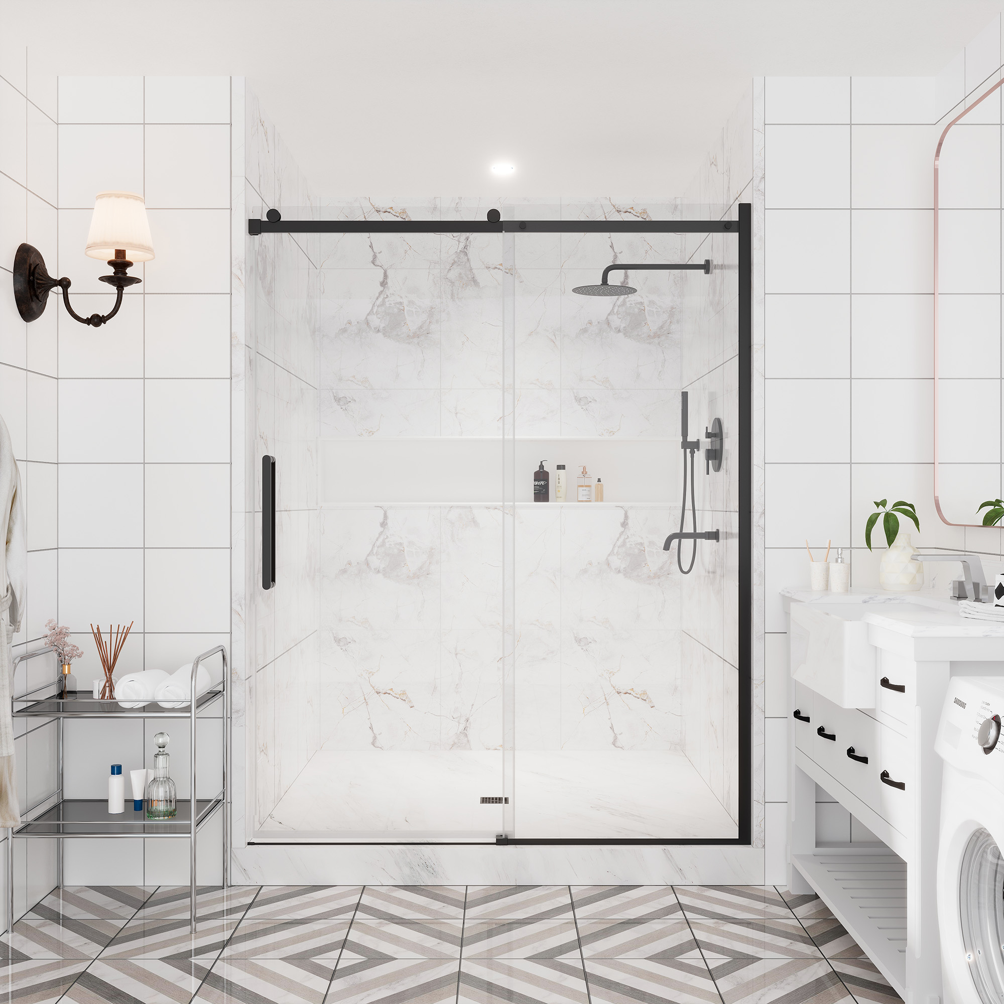 60"x76" Single Sliding Frameless Shower Door in Matte Black/Brushed Nickel/Chrome, Sleek Sliding Single Shower Enclosure Designed for Elegance