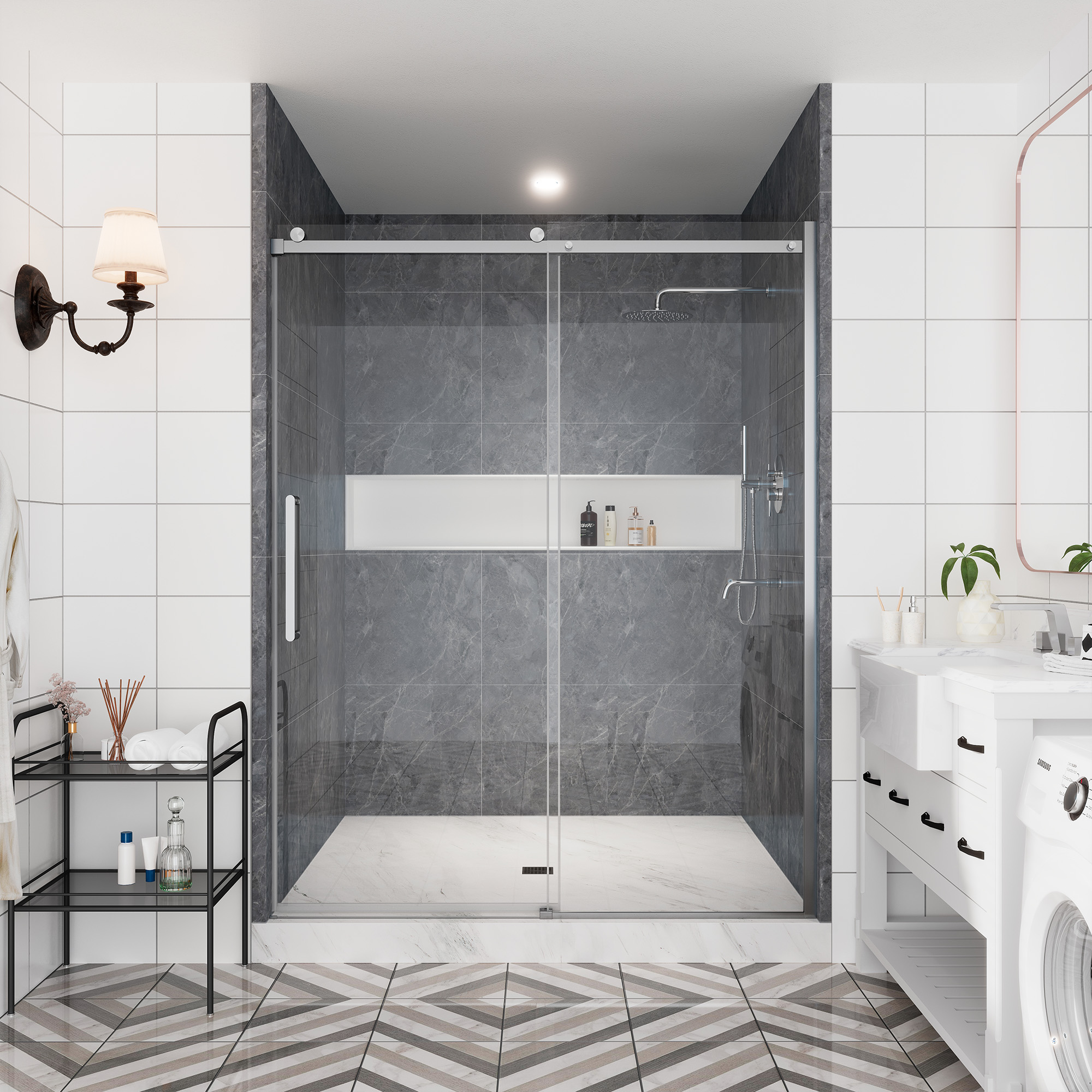 60"x76" Single Sliding Frameless Shower Door in Matte Black/Brushed Nickel/Chrome, Sleek Sliding Single Shower Enclosure Designed for Elegance
