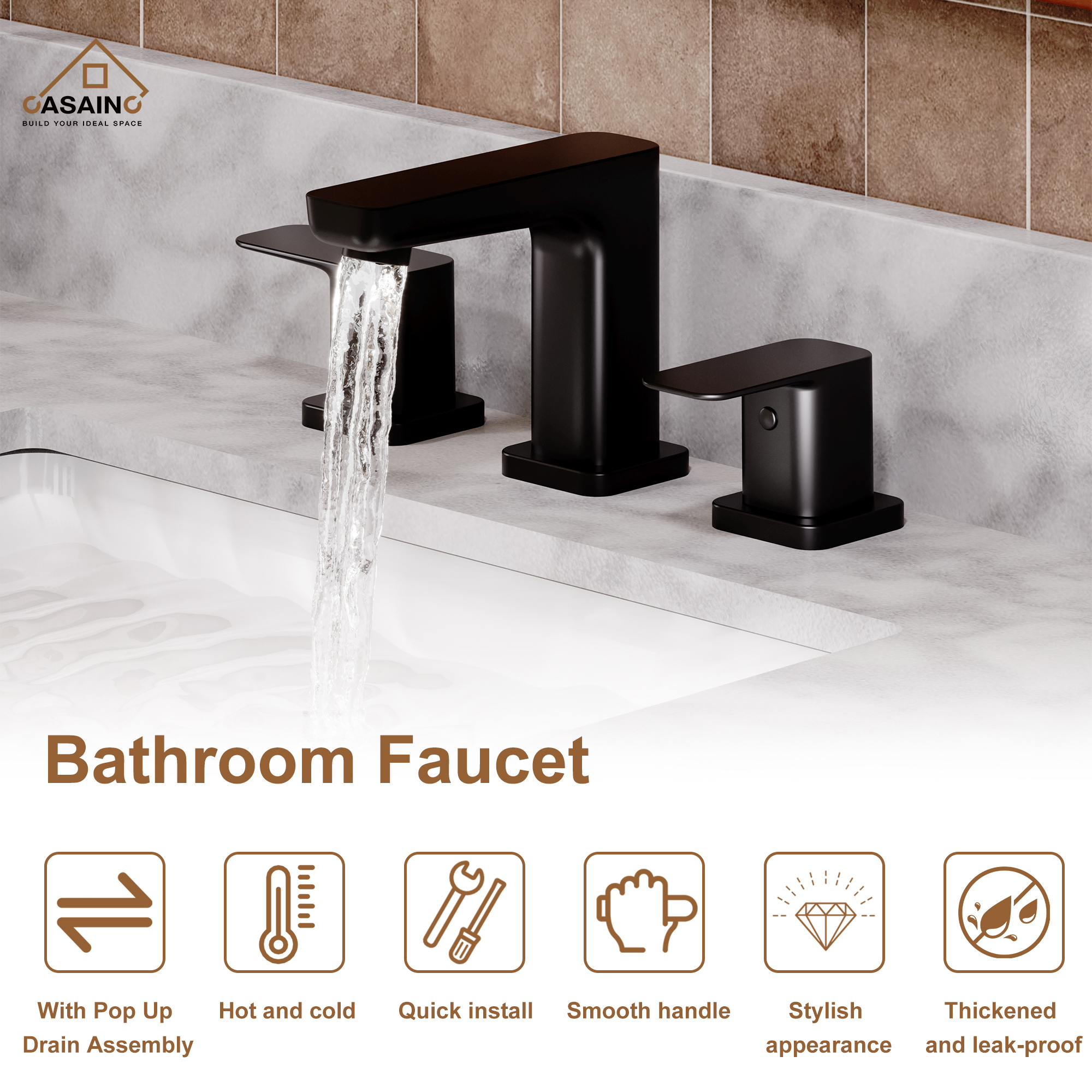 Luxurious 8-Inch Bathroom Sink Faucet Set with Dual Handles, Matte Black Finish
