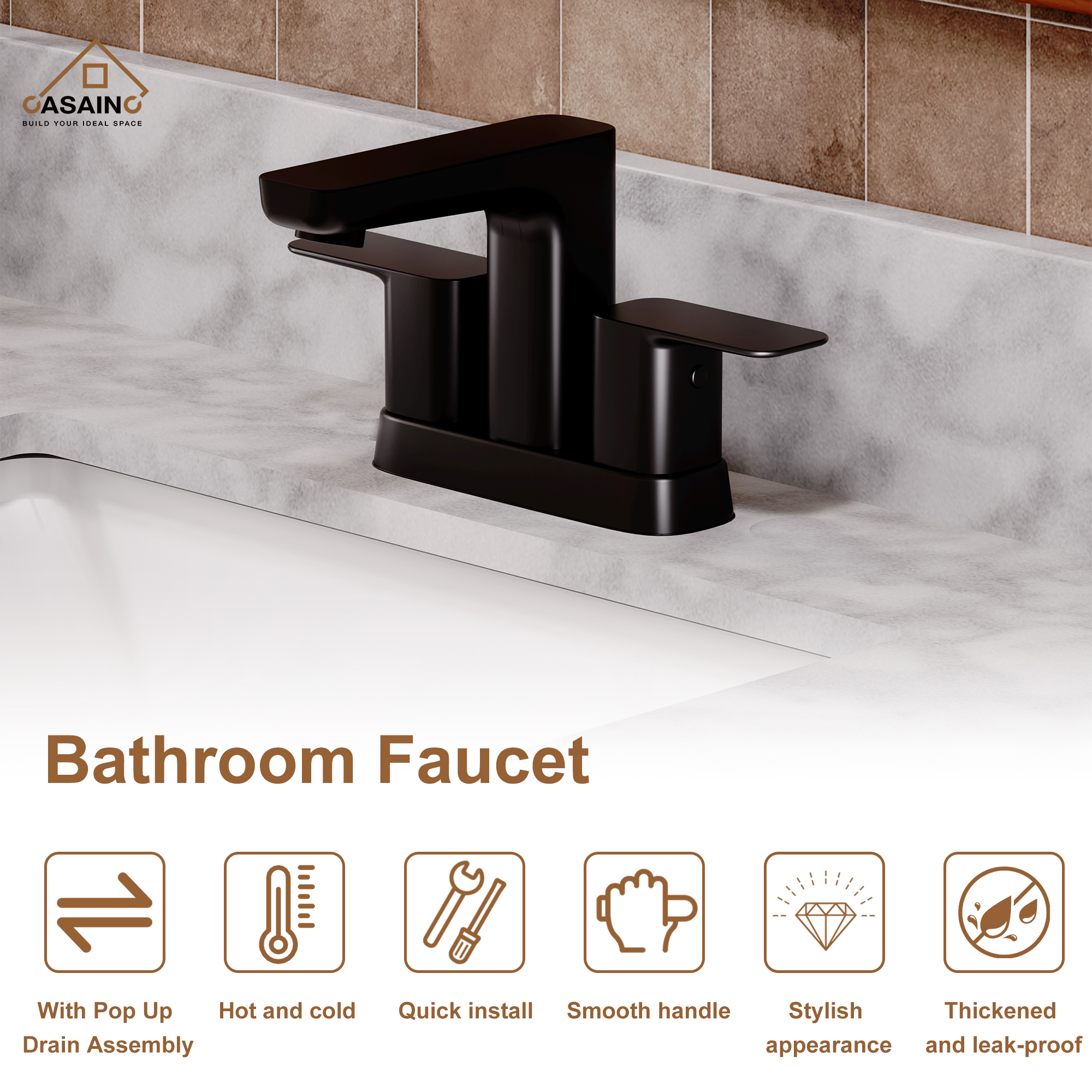 Premium 4-Inch Bathroom Vanity Faucet Set with Dual Handles, Matte Black Finish