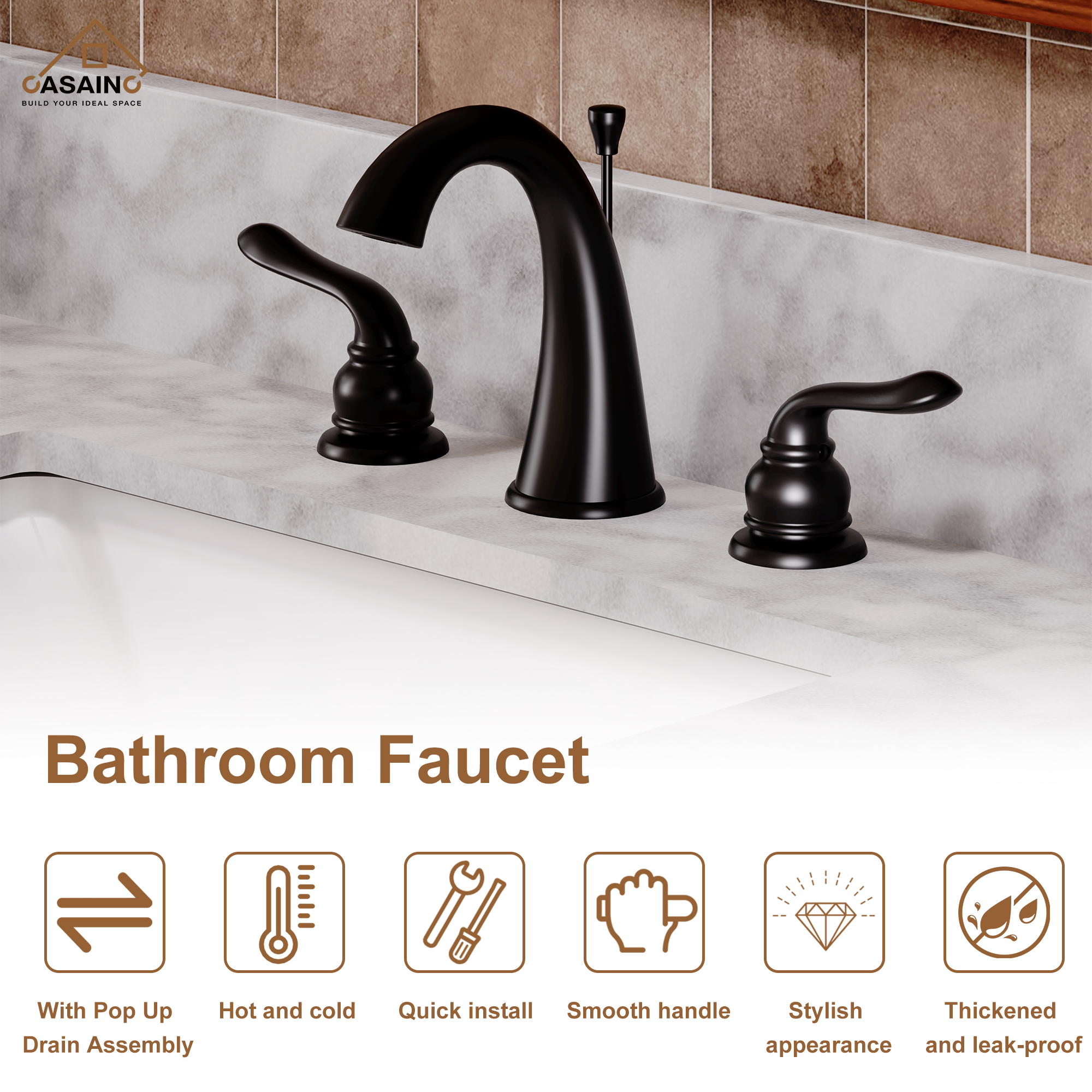 Luxurious Bathroom Sink Faucet Set with Dual Handles and Drain Parts, Matte Black Finish