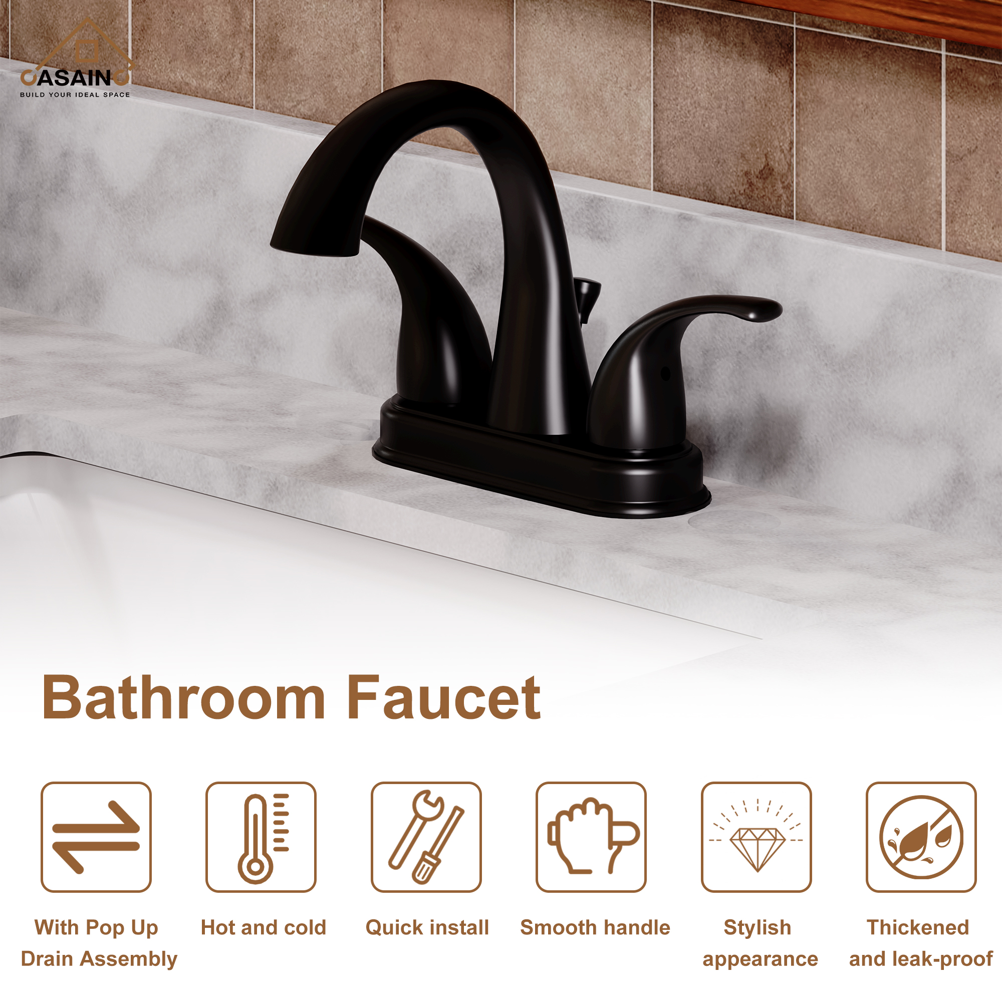 Luxurious Matte Black Bathroom Sink Faucet Set with Dual Handles