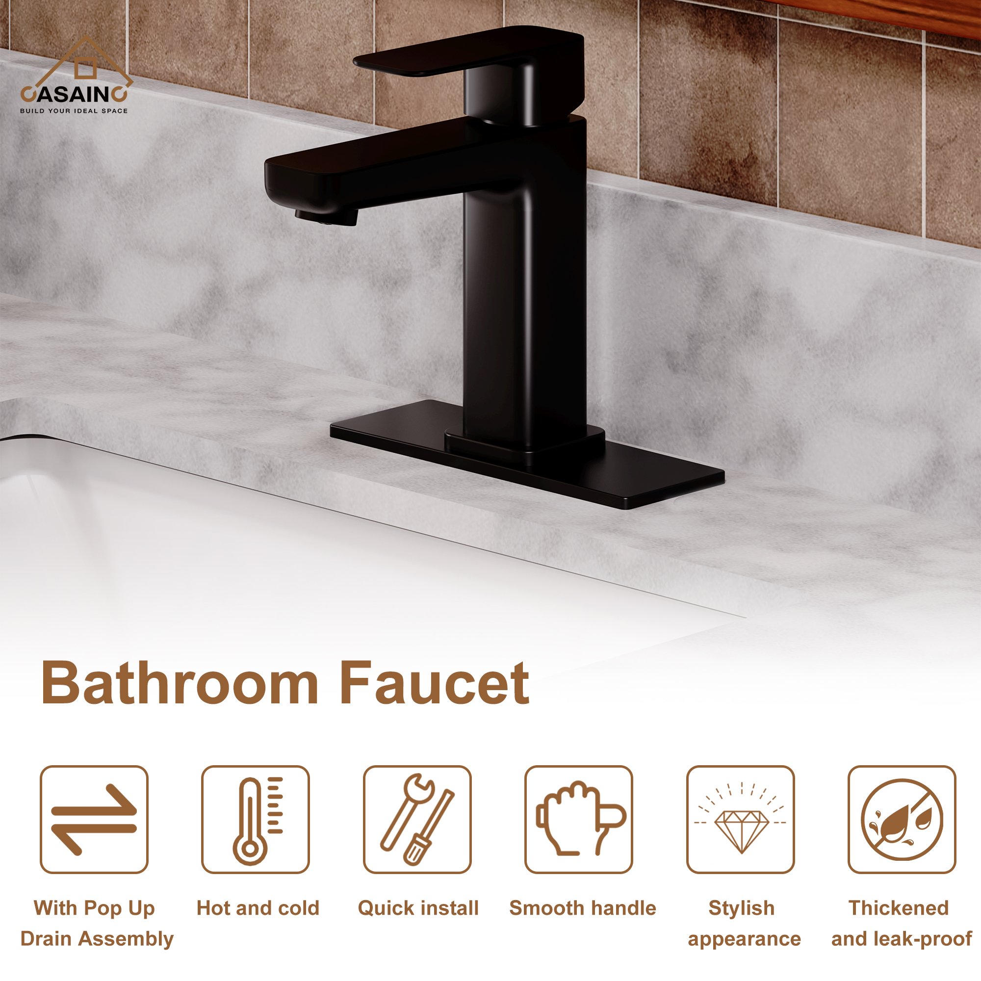 Single Handle Bathroom Basin Faucet with Drainer and Deckplate