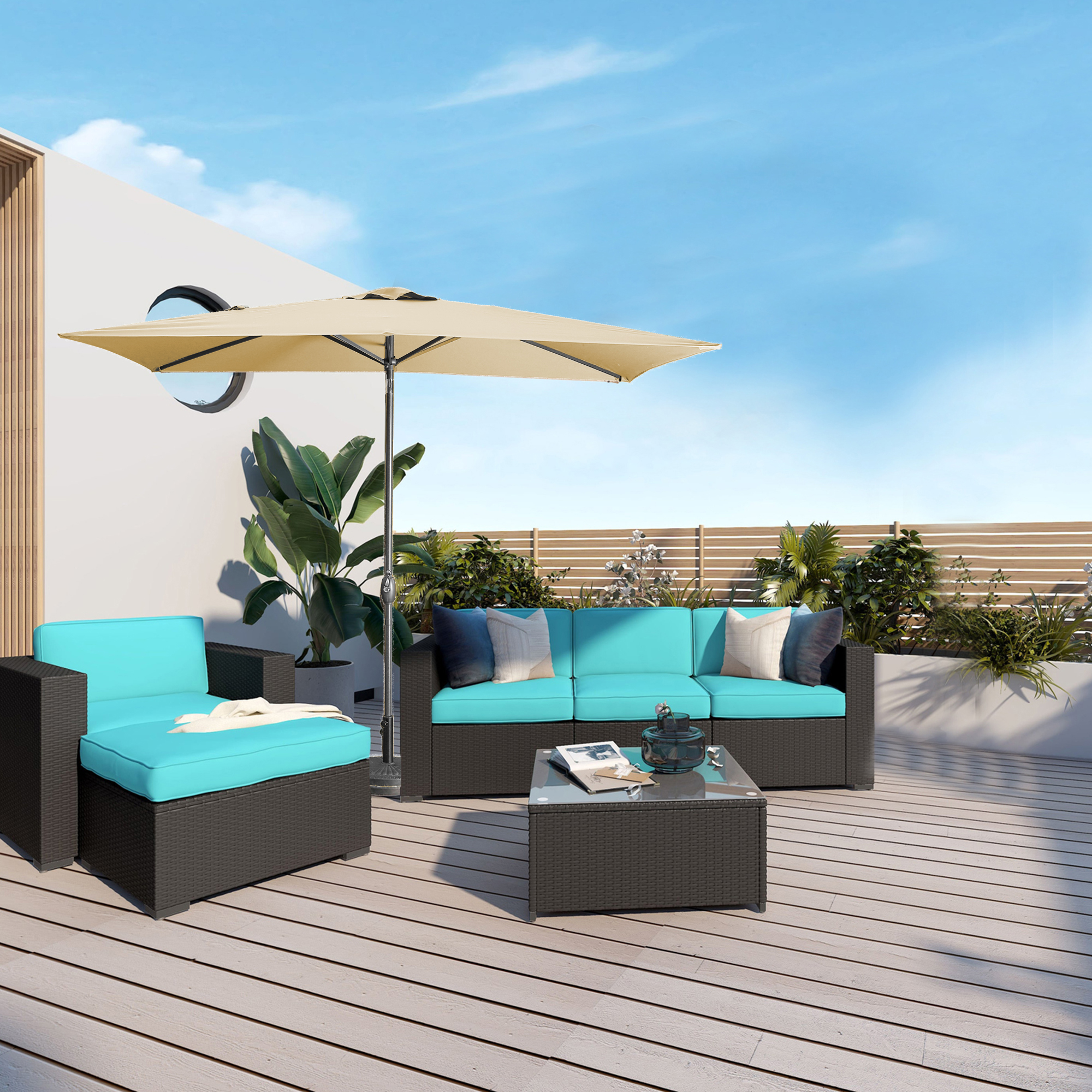 10Ft Outdoor Rectangular Umbrella with 26 Solar-Powered LED Lights, Crank and Tilt (Without Base)