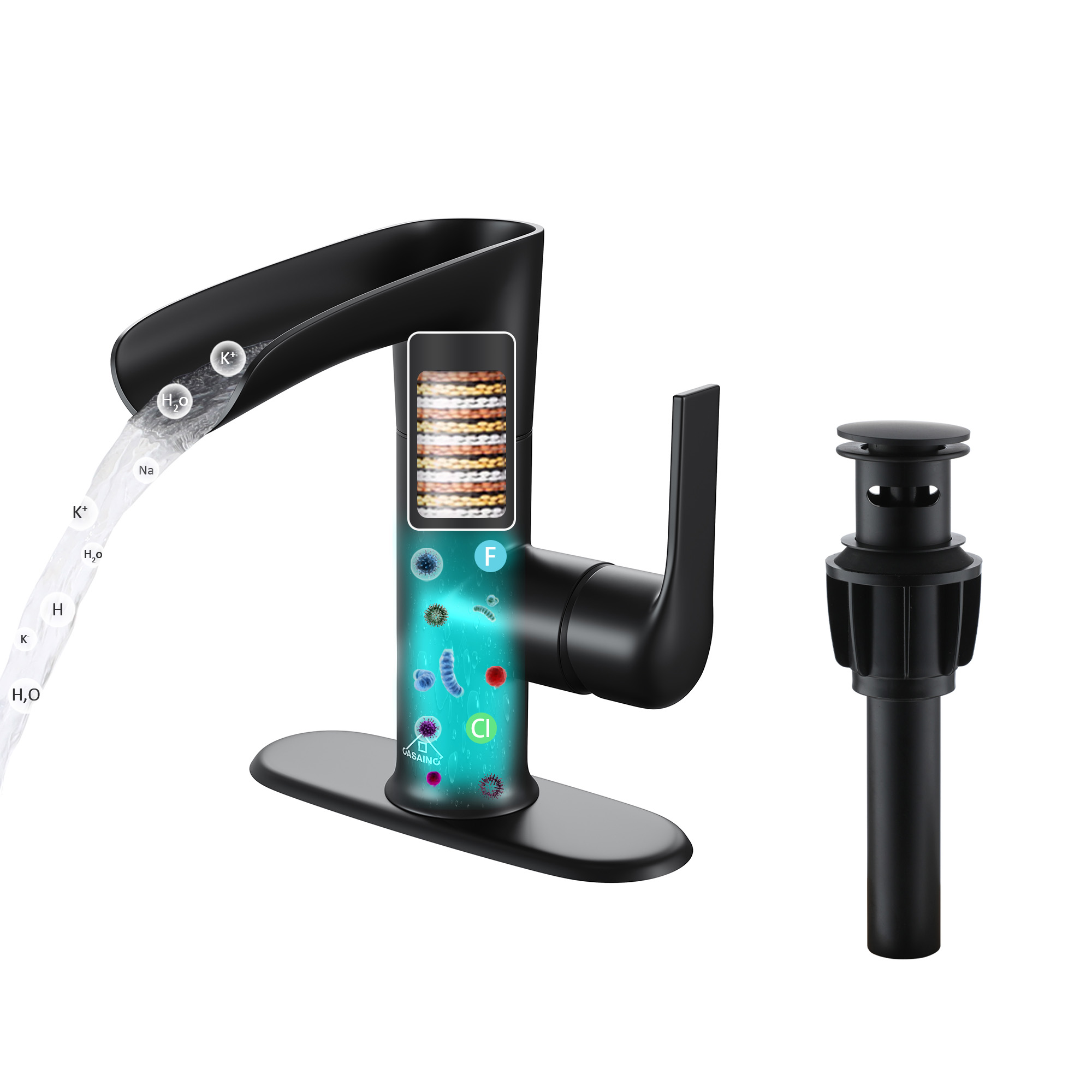 Waterfall Bathroom Sink Faucet Basin Faucet Built-in Water Filter