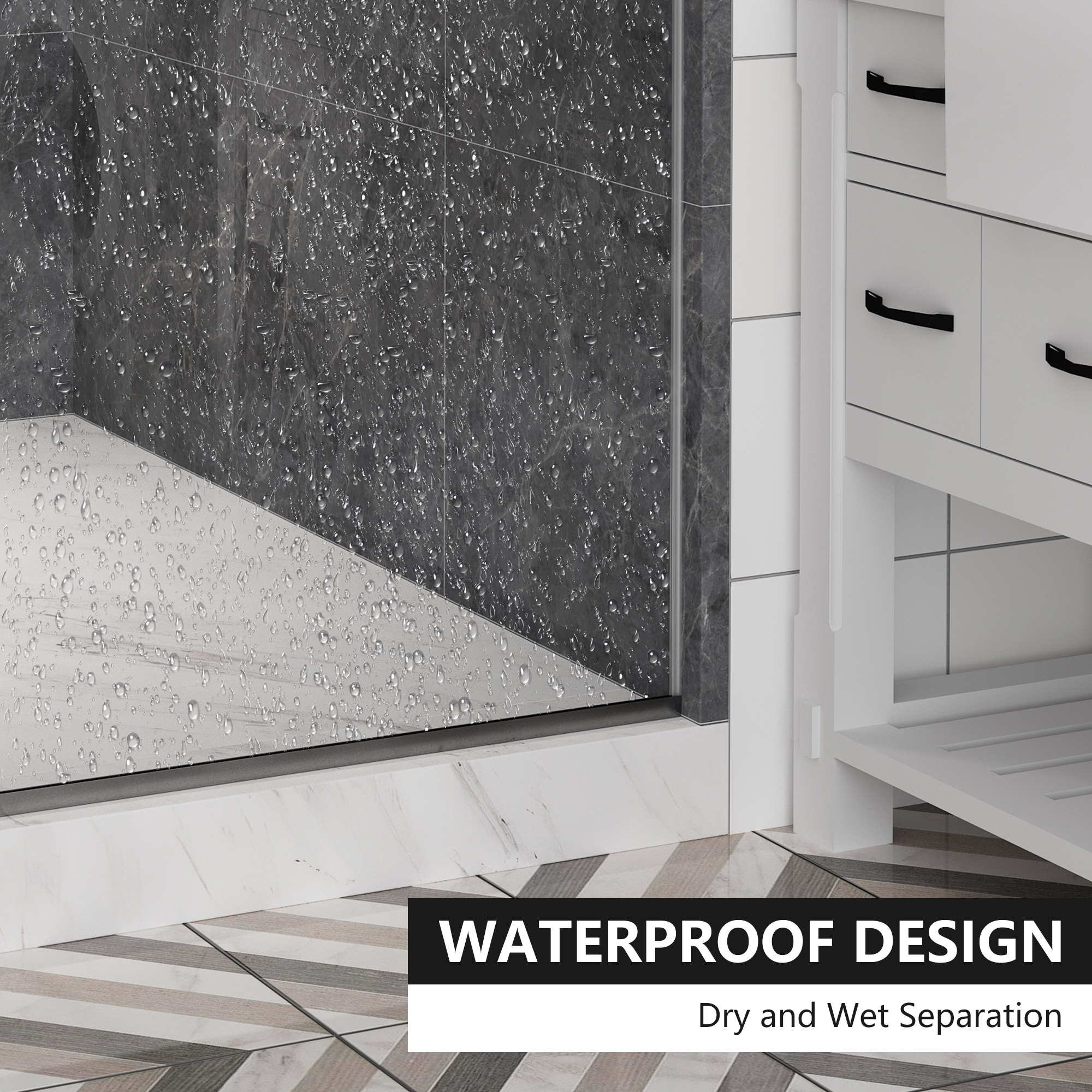 60"x76" Frameless Single Sliding  Shower Door with Two Stainless Steel Wheels