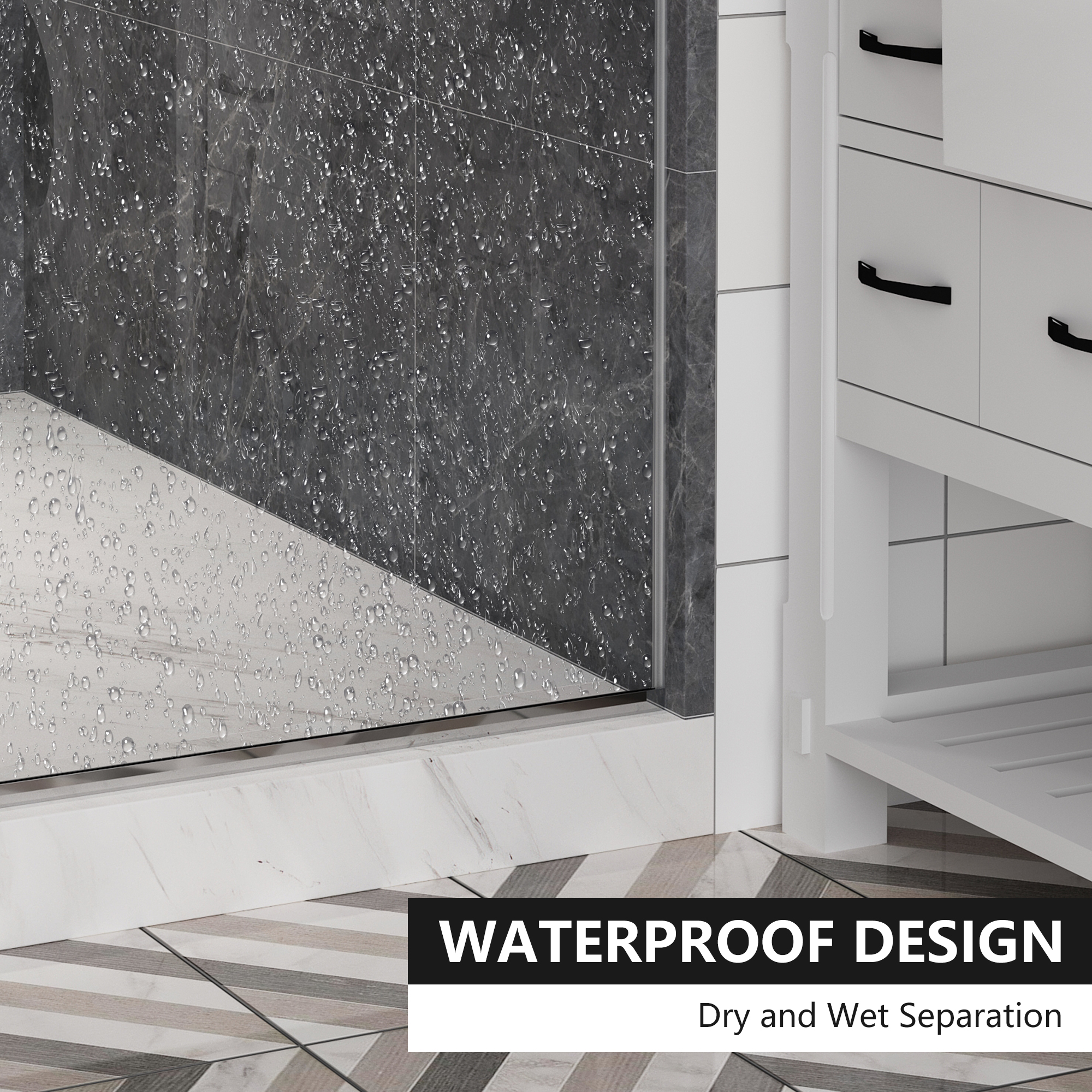 60"x76" Frameless Single Sliding  Shower Door with Four Smooth Rollers