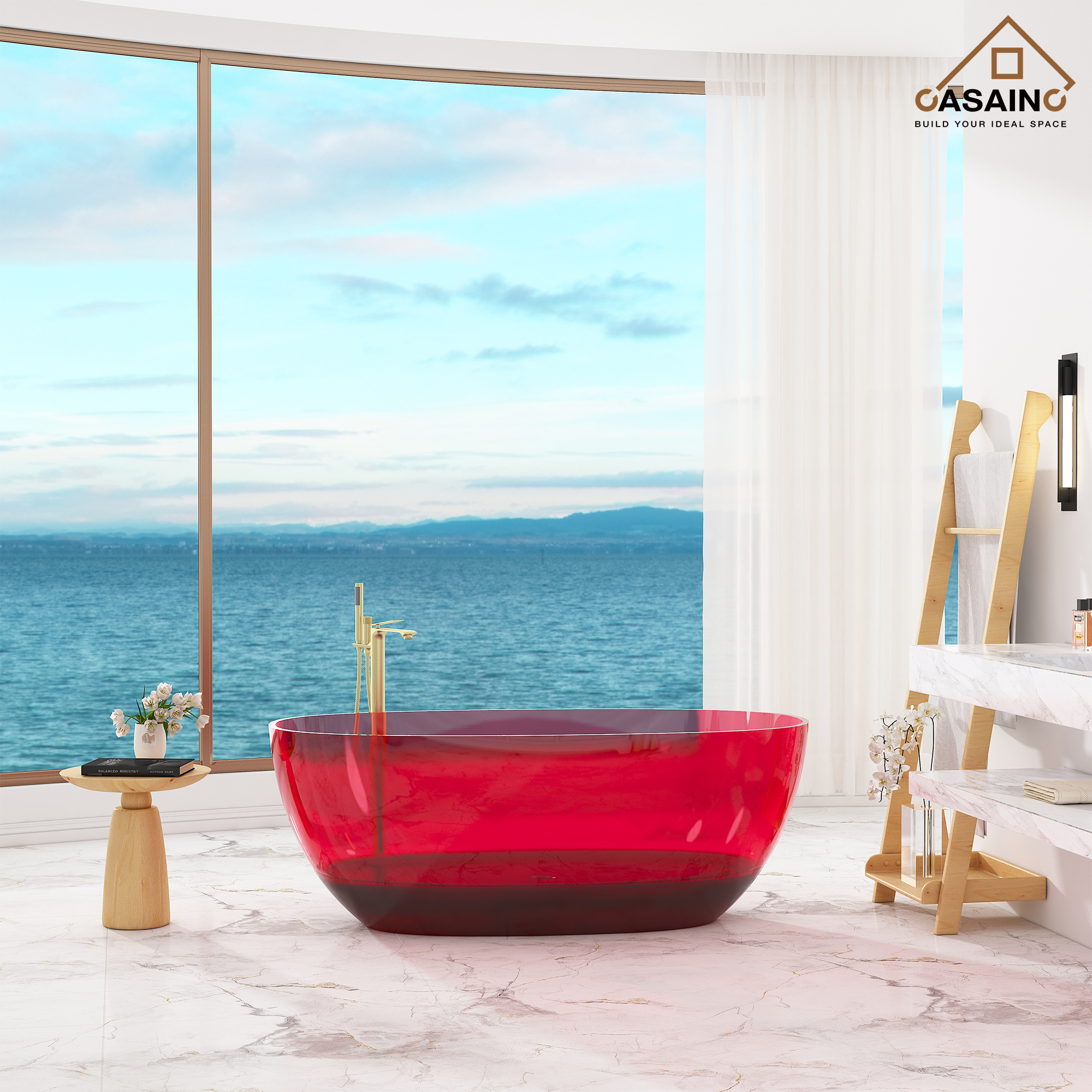 59"/67" Pure Resin Freestanding Transparent Bathtub with Center Drain