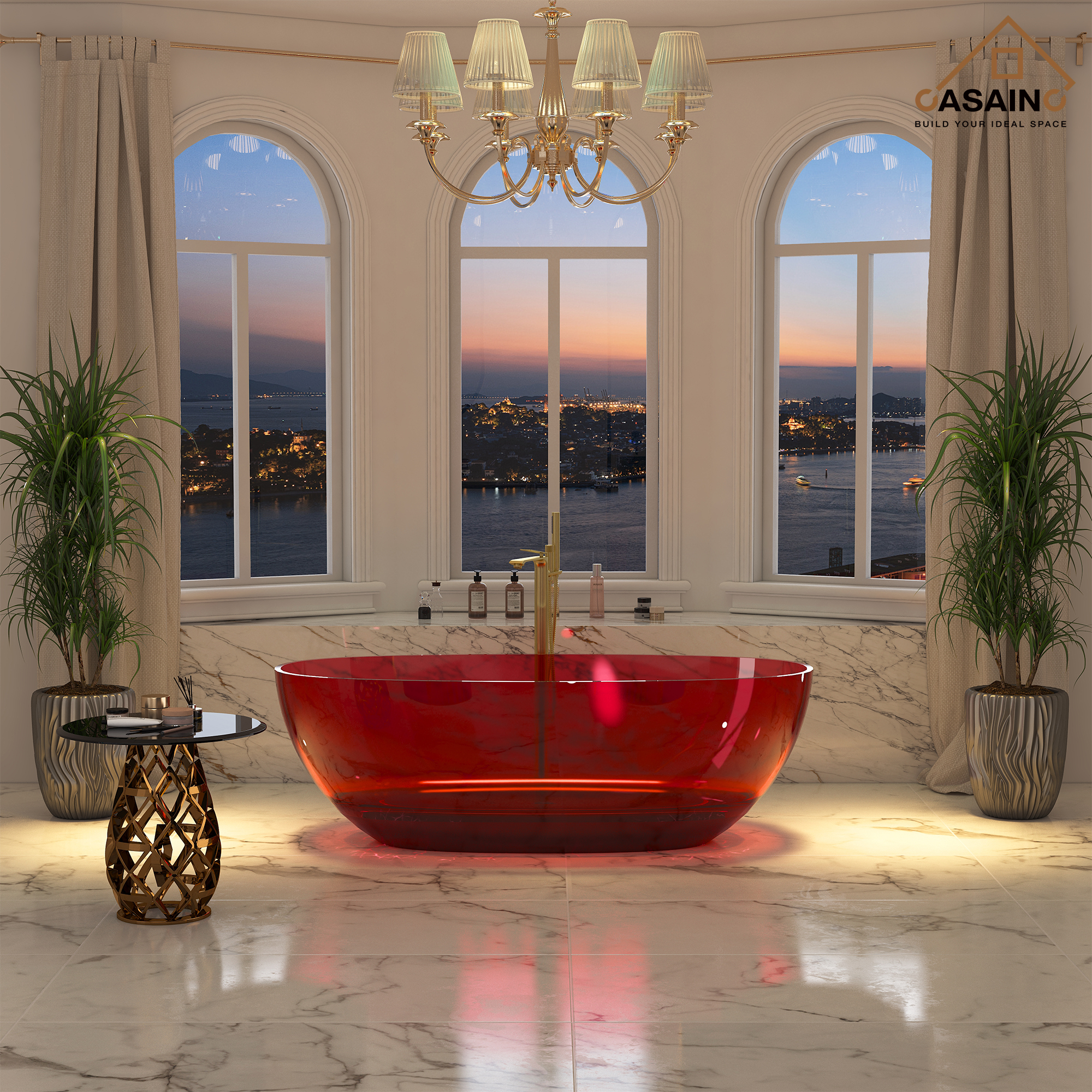 59"/67" Pure Resin Freestanding Transparent Bathtub with Center Drain