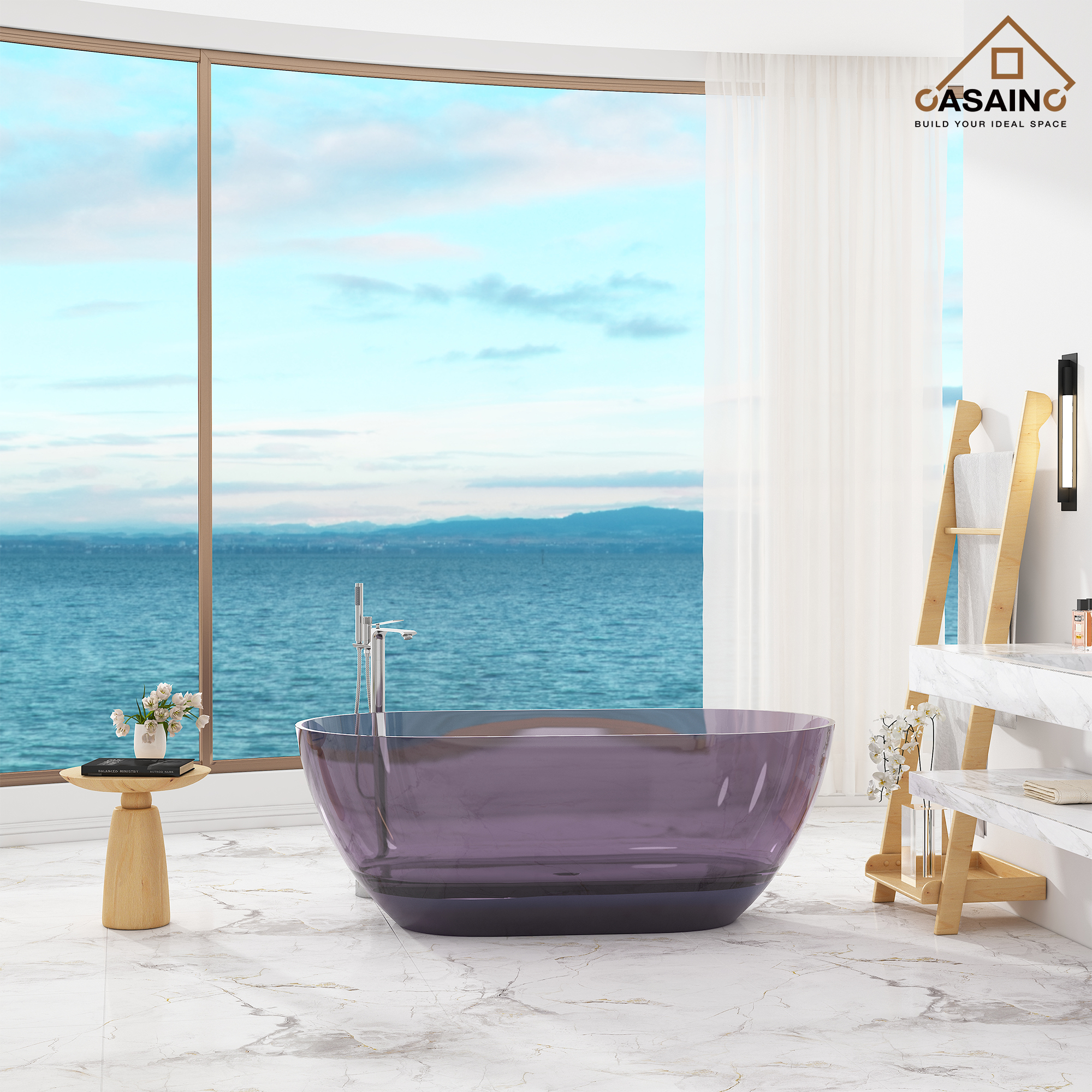 59"/69" Transparent Resin Freestanding Bathtub with Excellent Heat Retention