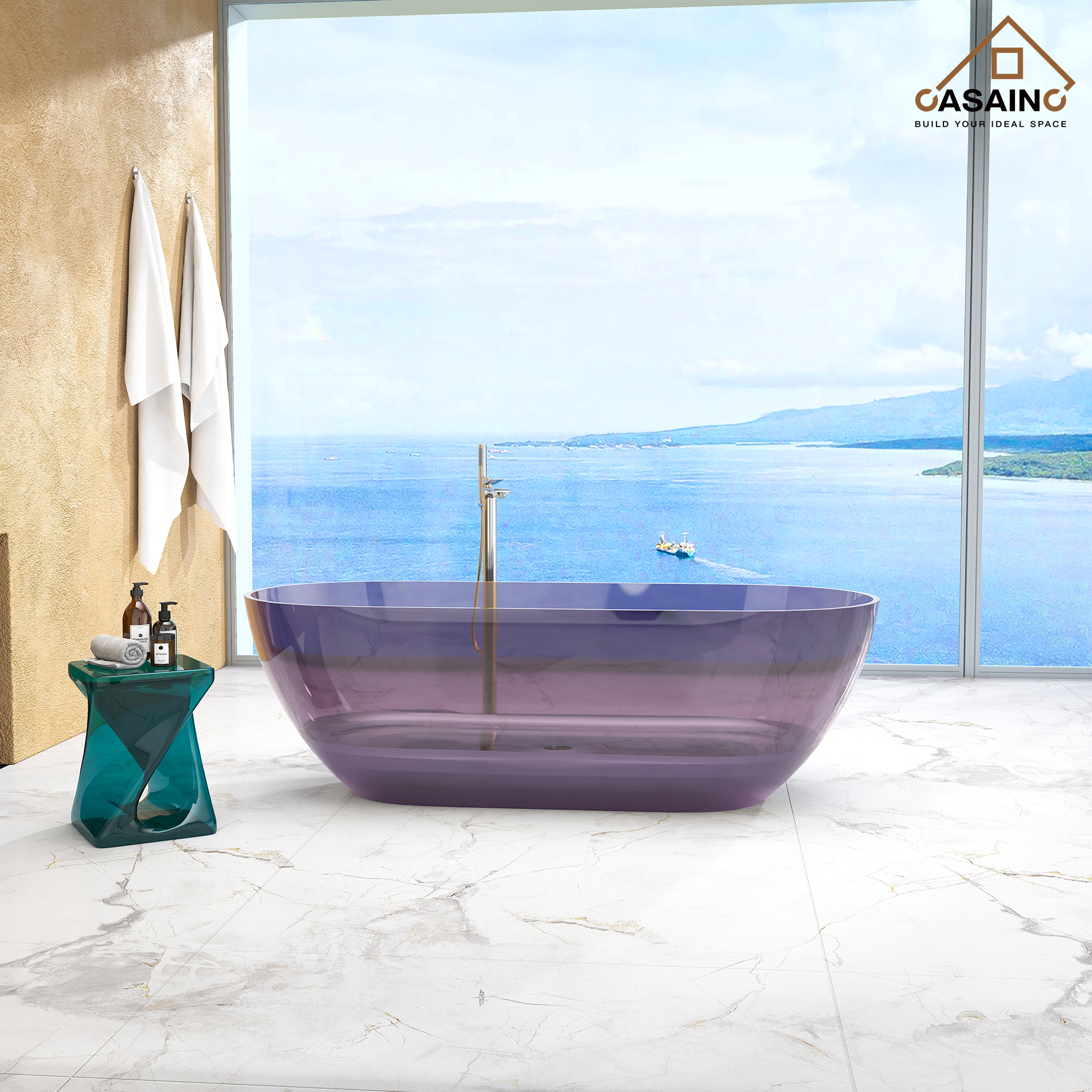 59"/69" Transparent Resin Freestanding Bathtub with Excellent Heat Retention