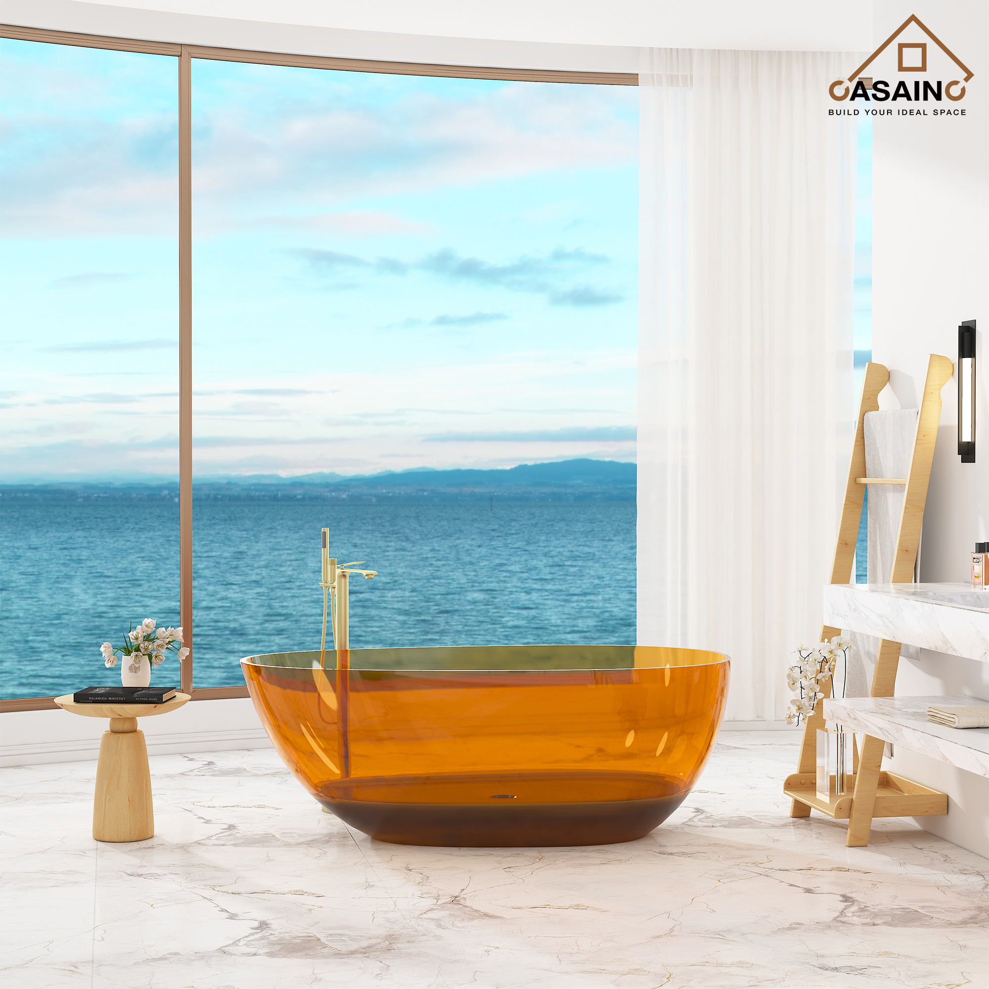 59"/67" Egg-Shaped Transparent Pure Resin Adult Freestanding Bathtub