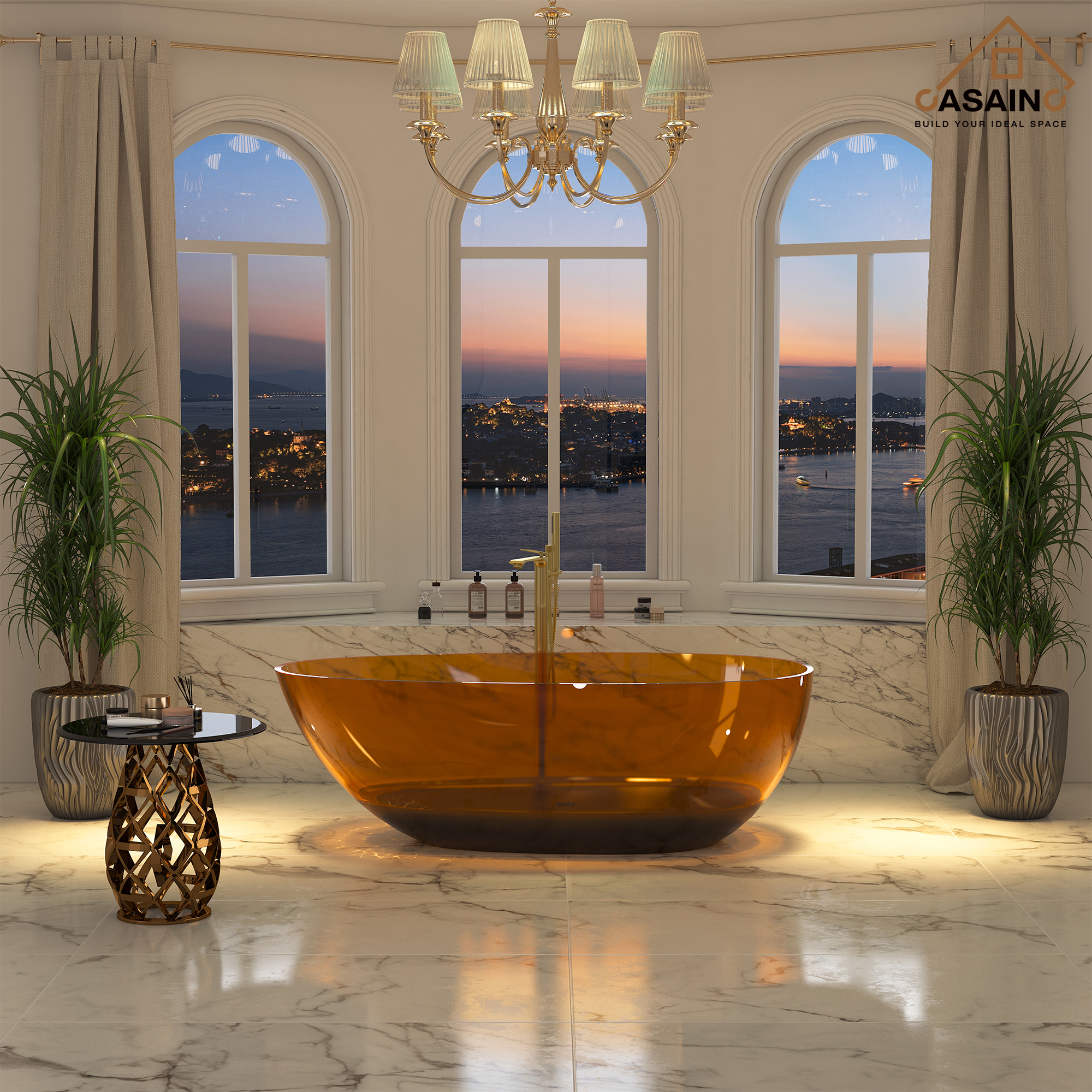 59"/67" Egg-Shaped Transparent Pure Resin Adult Freestanding Bathtub