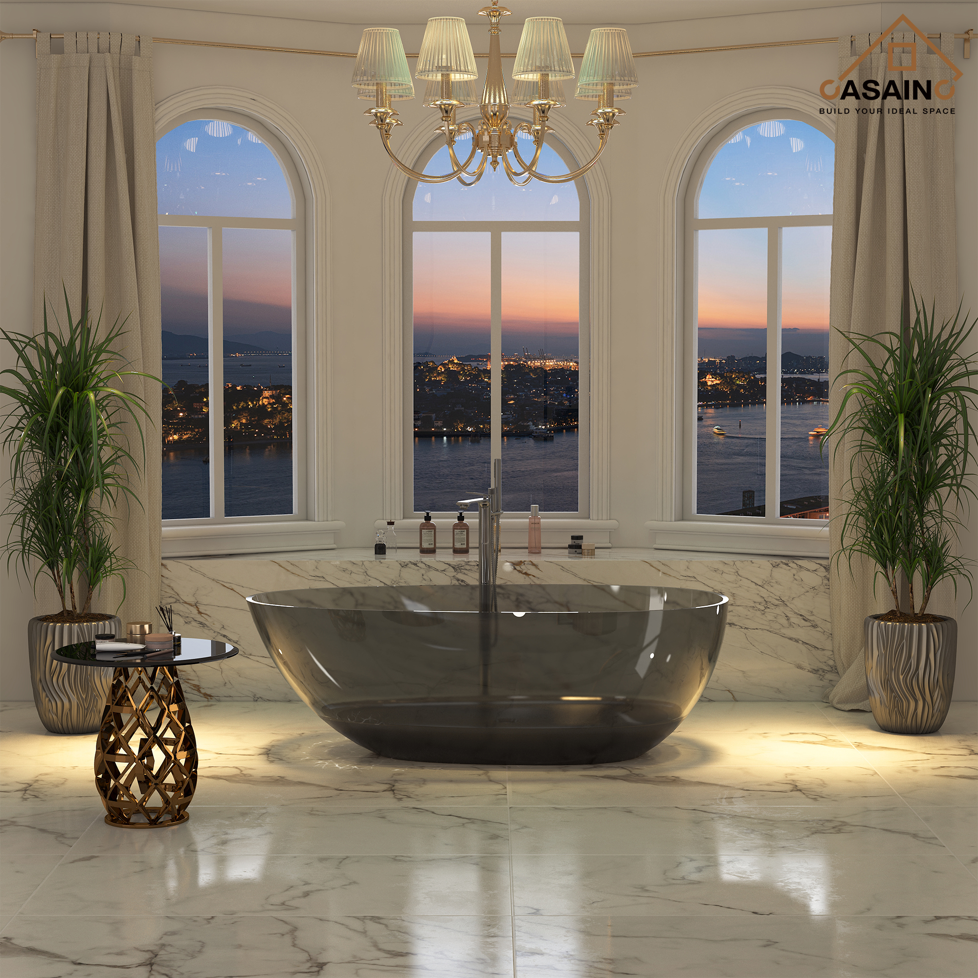 59"/67" Egg-Shaped Transparent Pure Resin Adult Freestanding Bathtub