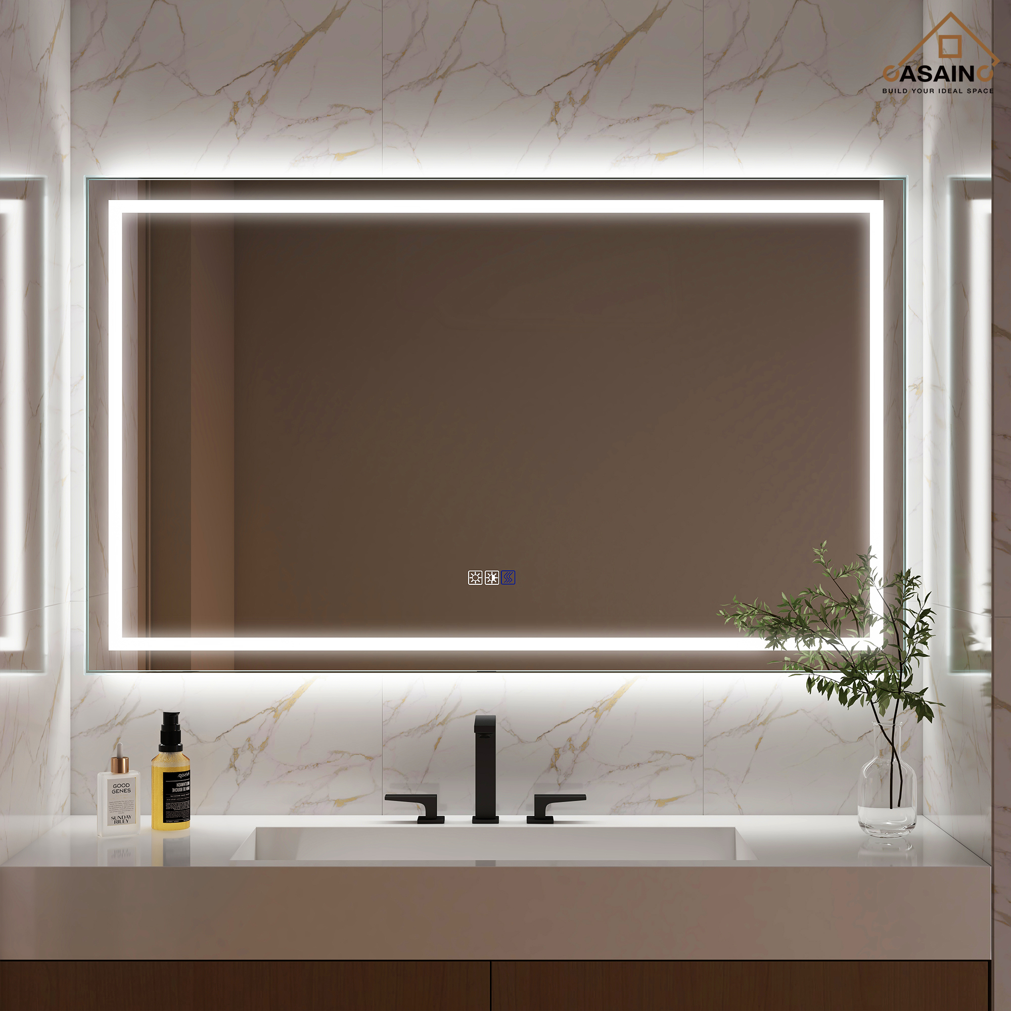 Frameless Rectangular LED Bathroom Mirror with Anti-Fog, Shatter-Proof