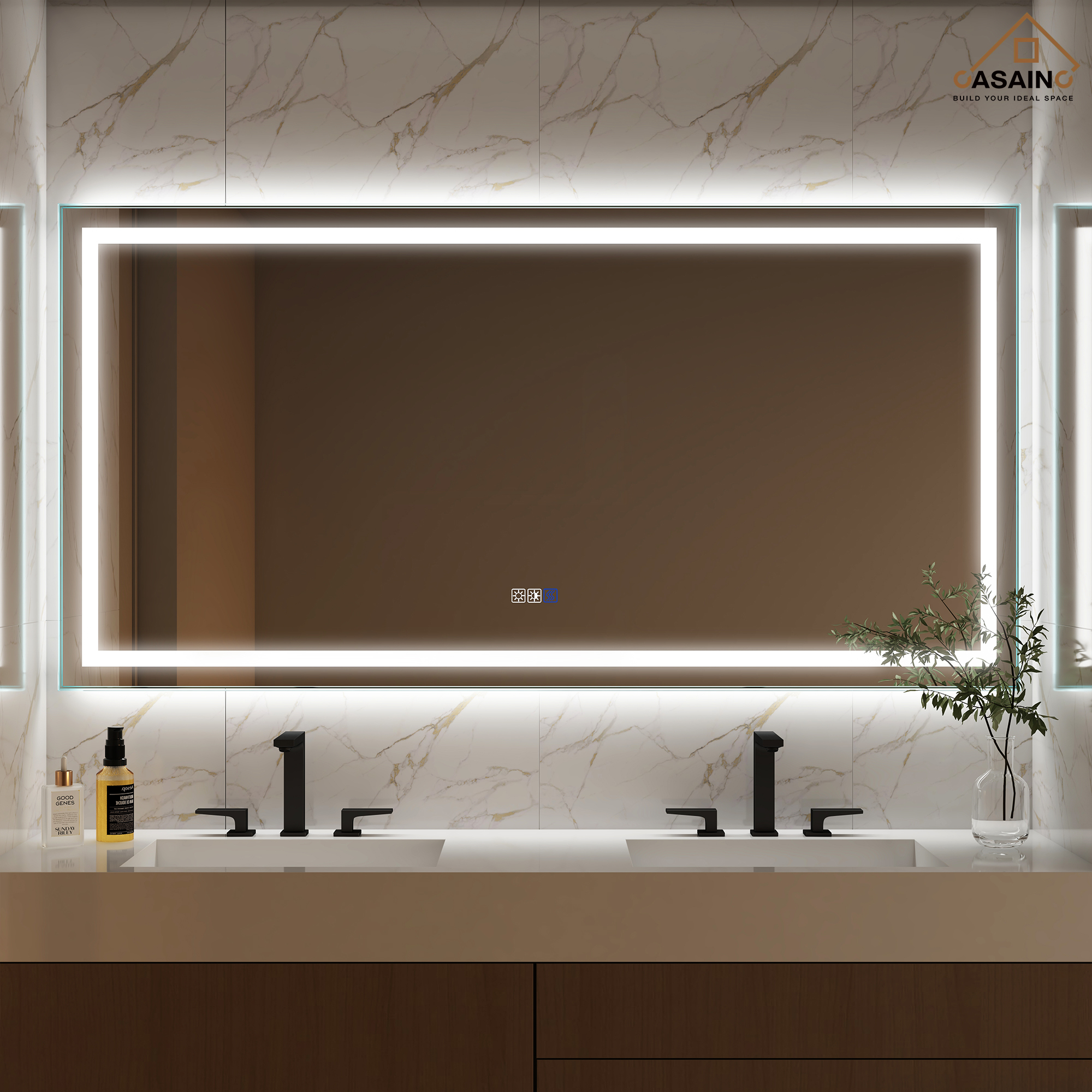 Frameless Rectangular LED Bathroom Mirror with Anti-Fog, Shatter-Proof