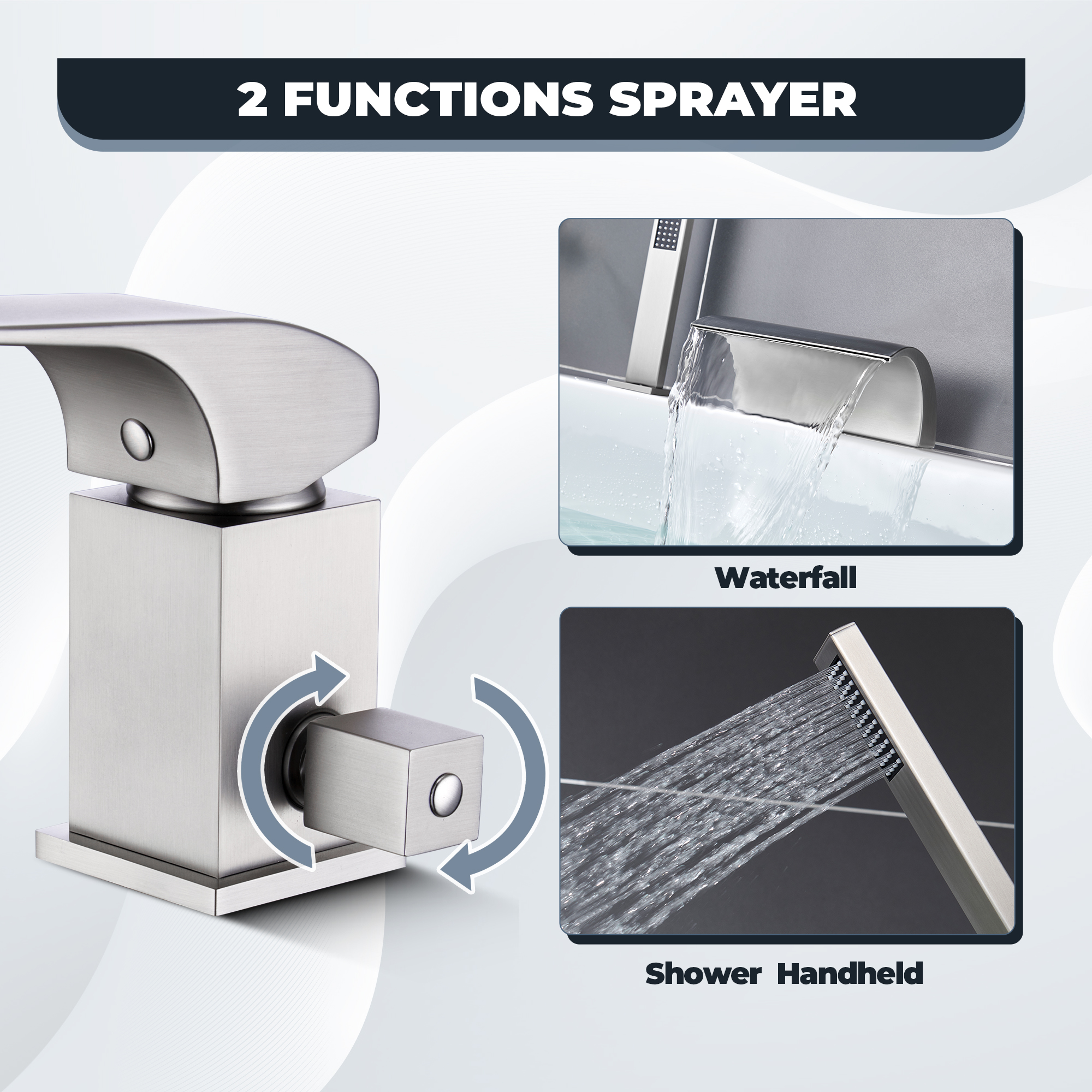 Waterfall Tub Faucet with Handheld Shower Head for Bathtub