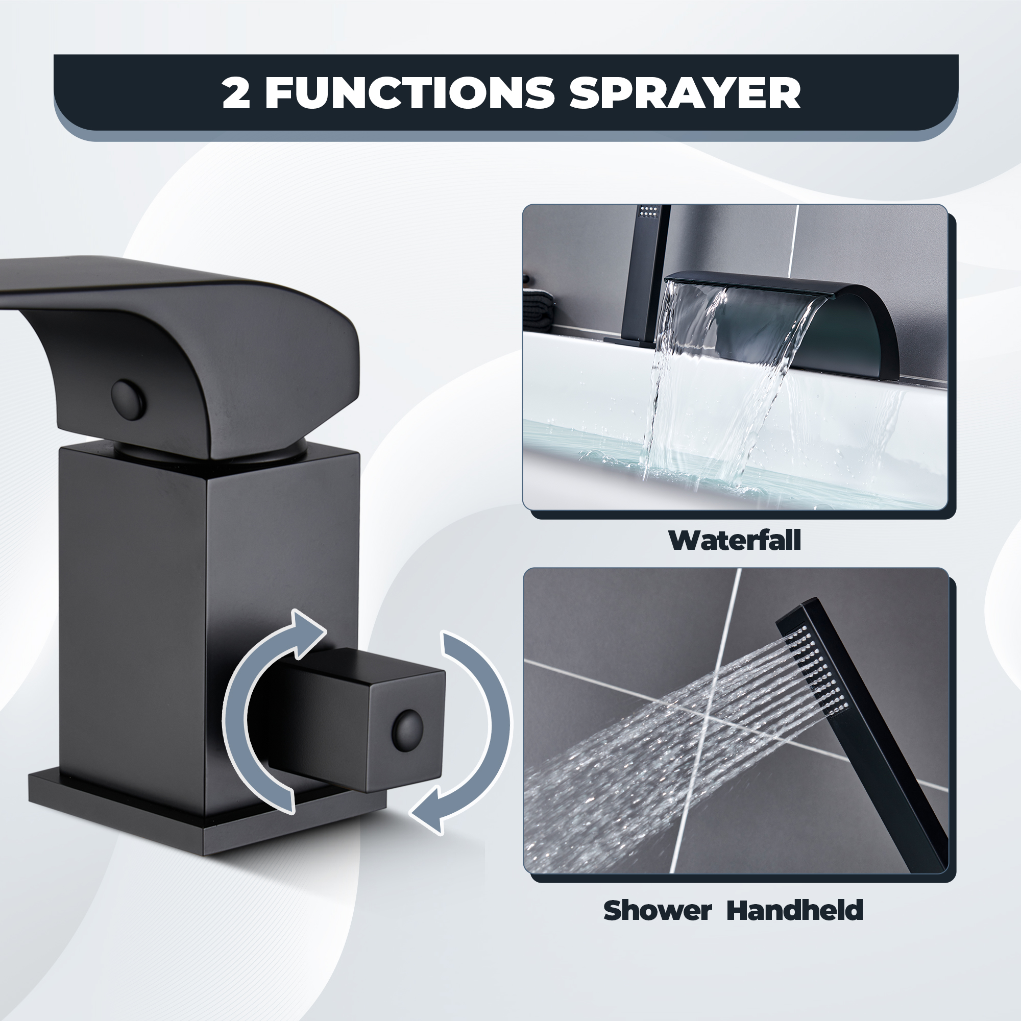 Waterfall Tub Faucet with Handheld Shower Head for Bathtub