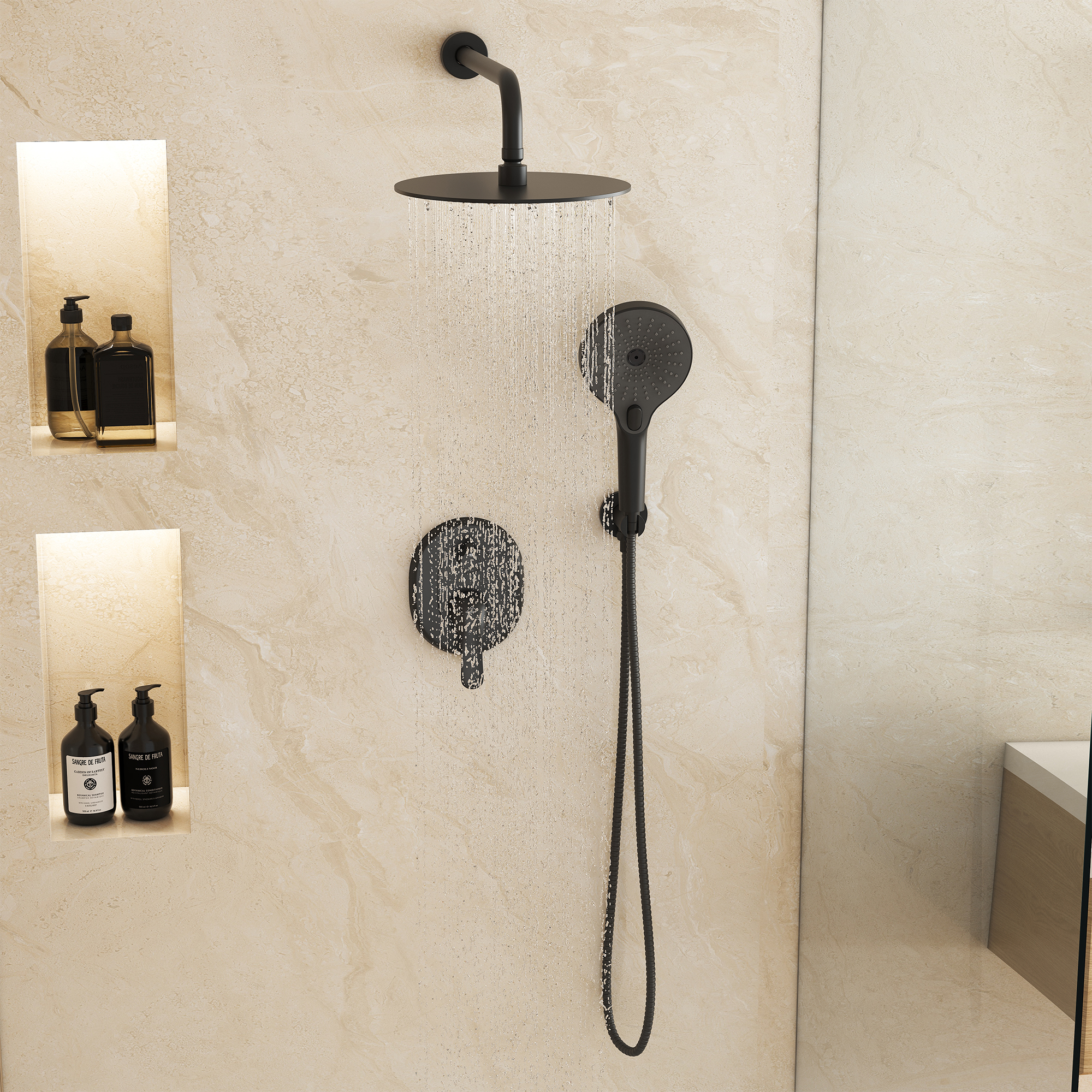 10" Wall-Mounted Rain Shower System with Handheld Shower