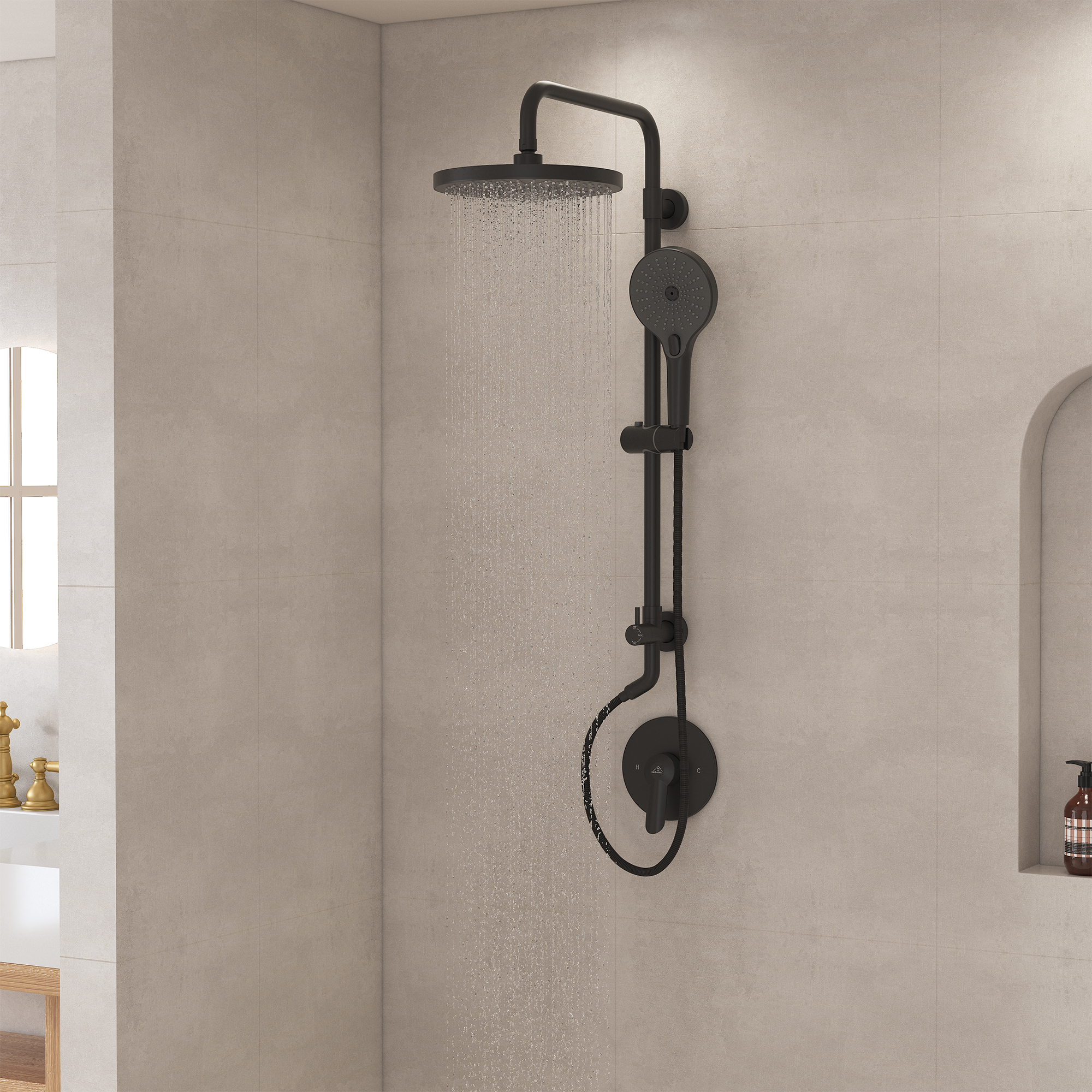 10" 2-Function Exposed Shower System with Handheld Shower