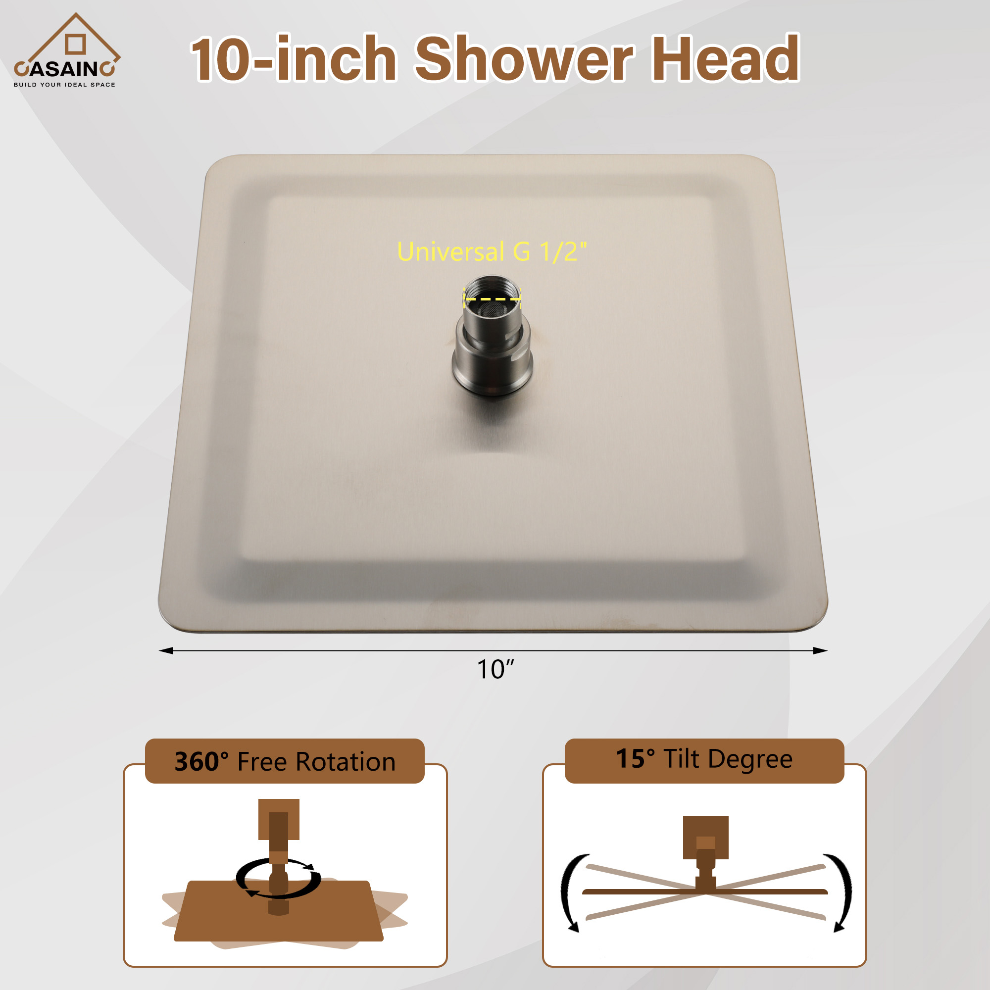 10"/12" Rain Shower Head Stainless Steel Square Showerhead