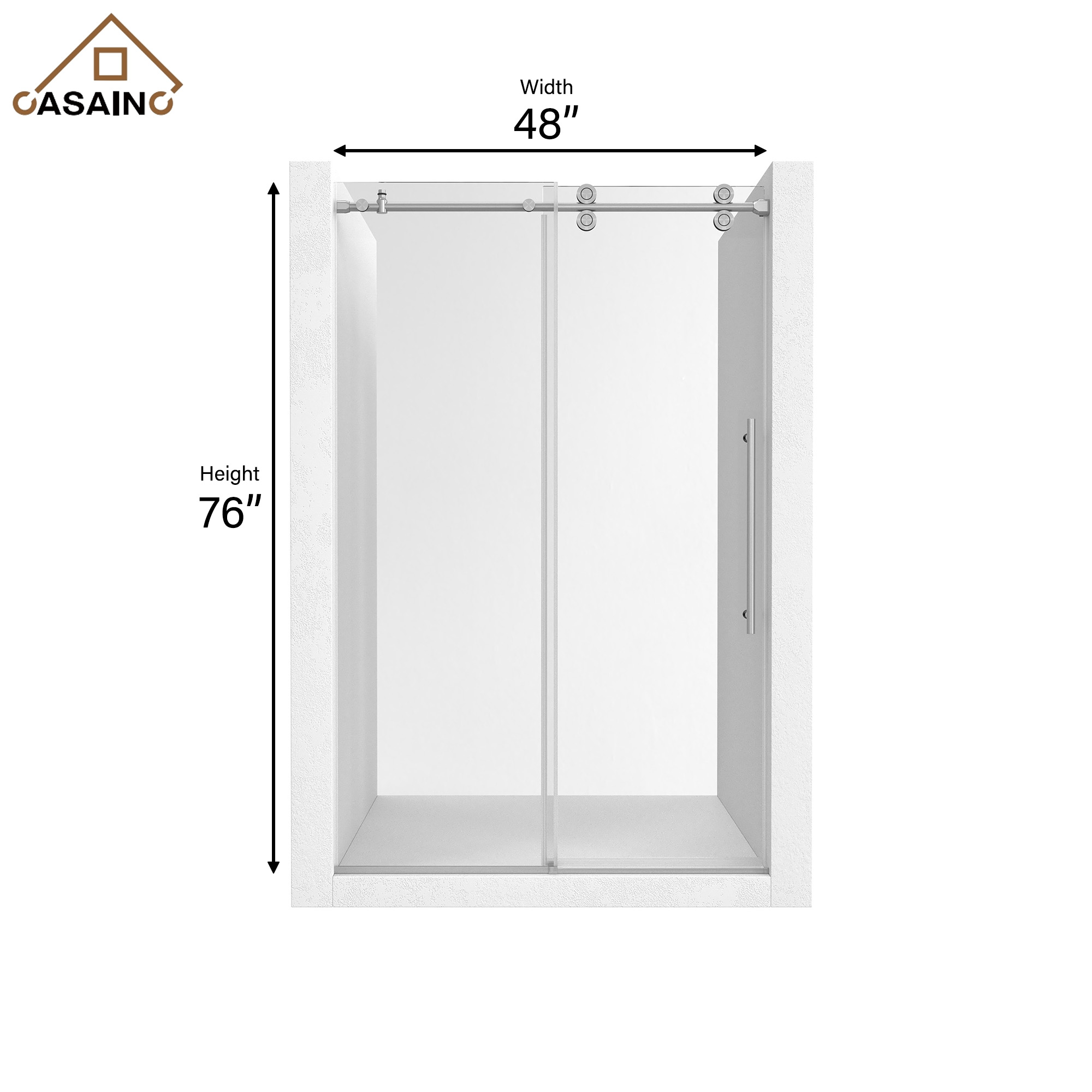 48"x76" Frameless Single Sliding Shower Door in Matte Black/Brushed Nickel/Chrome, Reversible Installation