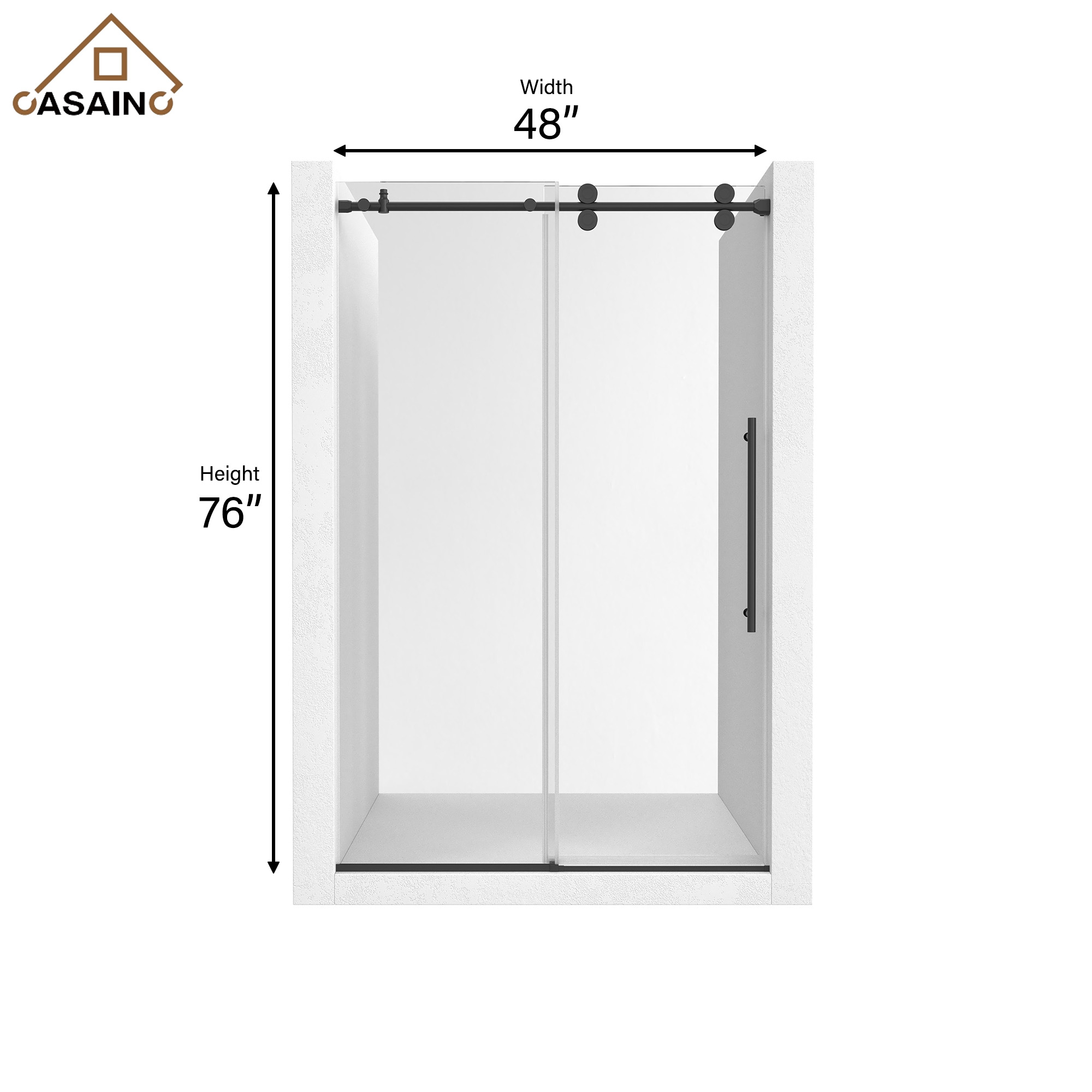 48"x76" Frameless Single Sliding Shower Door in Matte Black/Brushed Nickel/Chrome, Reversible Installation