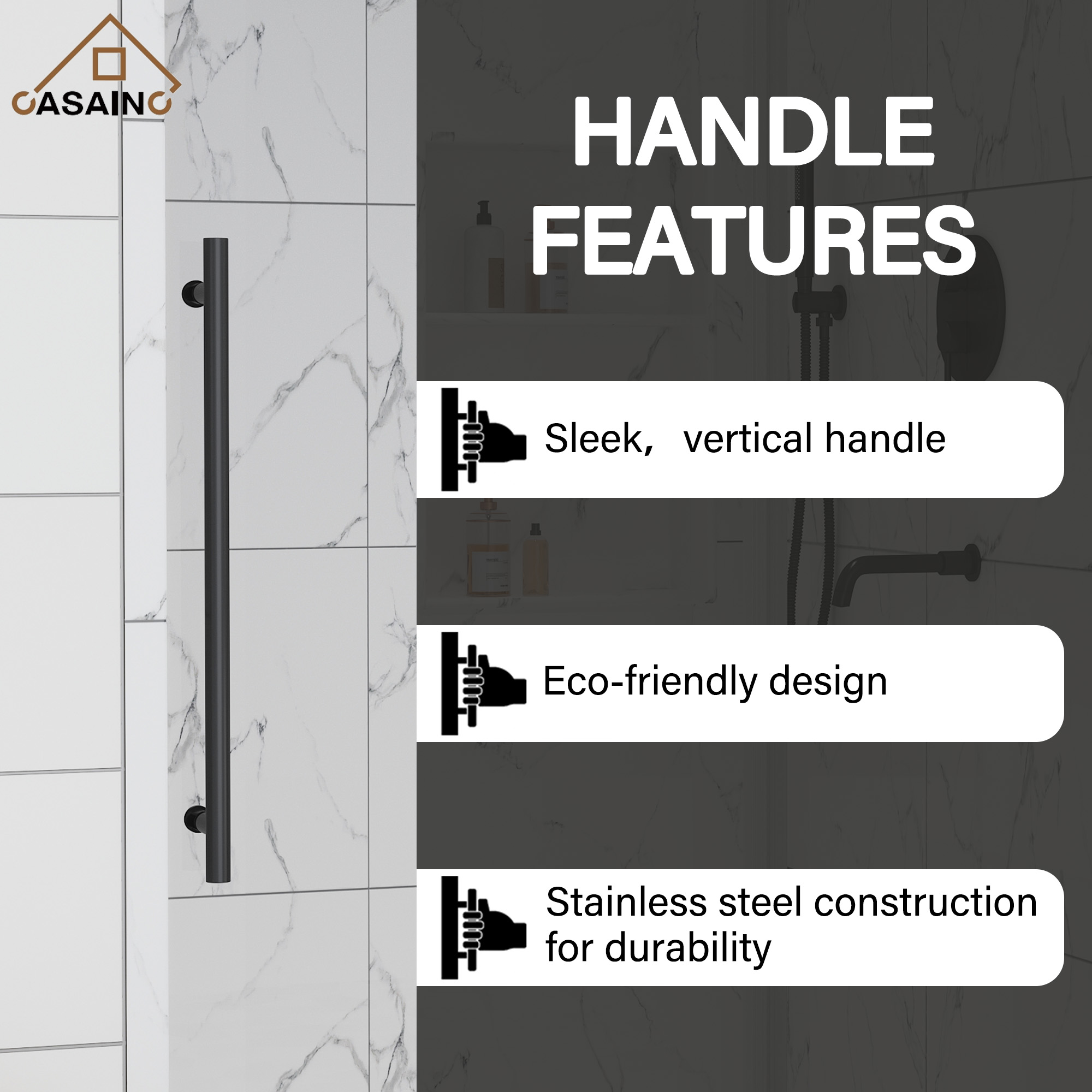 48"x76" Frameless Single Sliding Shower Door in Matte Black/Brushed Nickel/Chrome, Reversible Installation
