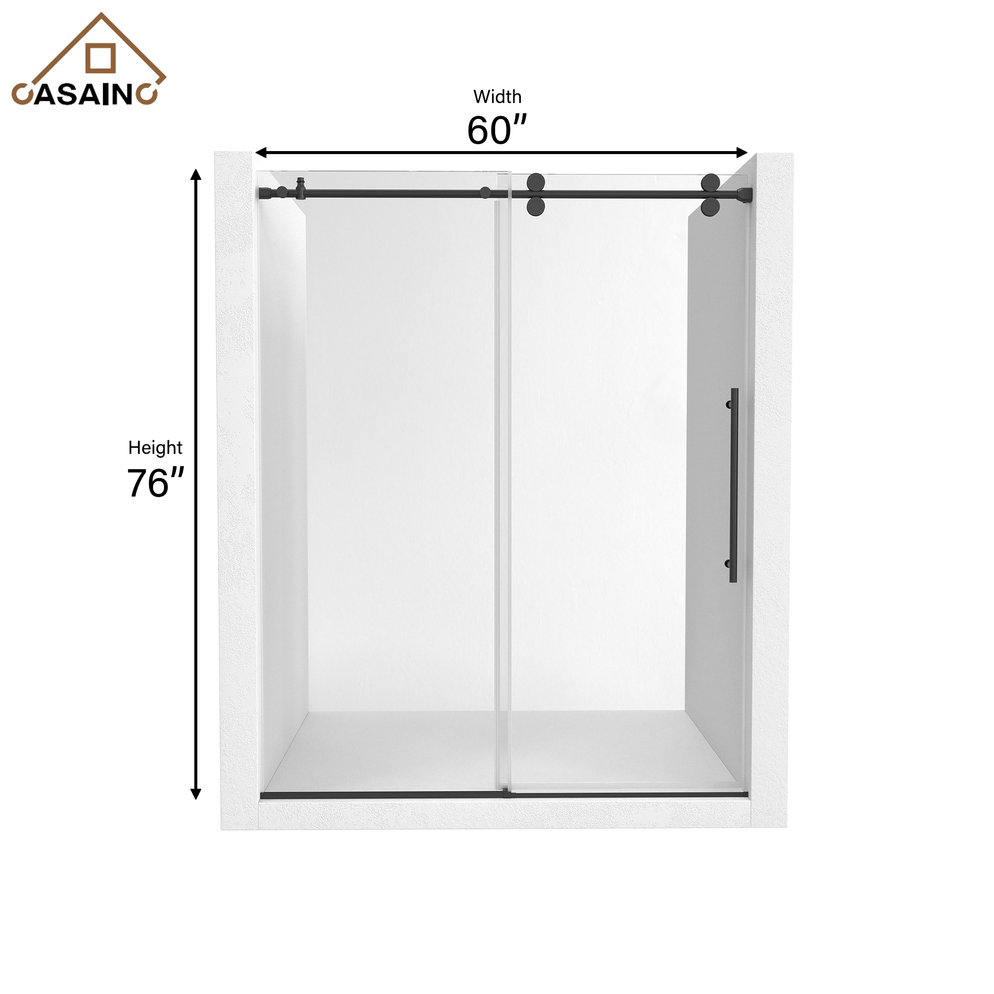 60"x76" Single Sliding Frameless Shower Door in Matte Black/Brushed Nickel/Chrome, 5/16" Thick Tempered Glass with SGCC Certification, Reversible Design