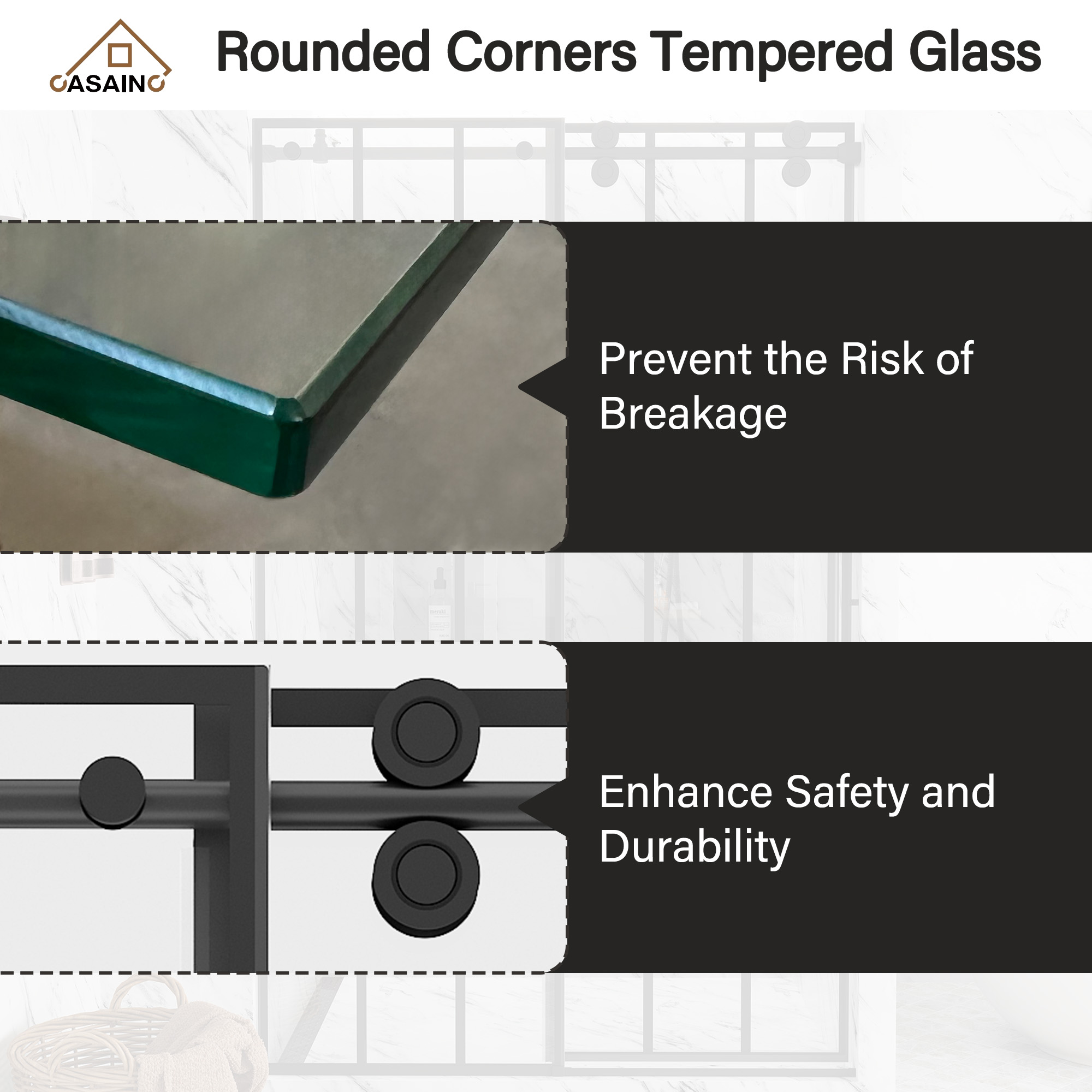 48"x76"/60"x76" Silk-Screen Frameless Single Sliding Shower Door in Matte Black, Black Grid Pattern Design, Irreversible Installation