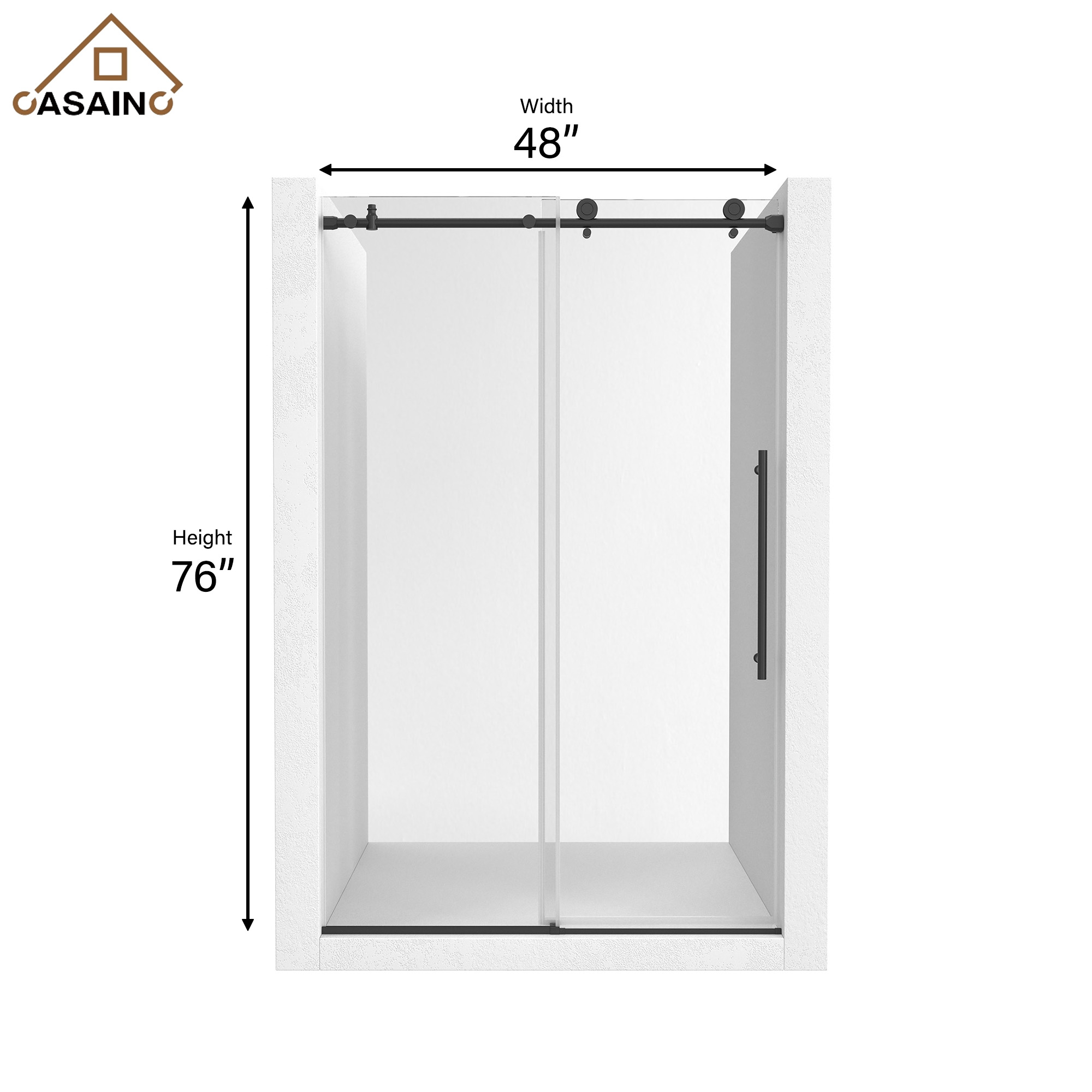 48"x76" Frameless Single Sliding Shower Door in Matte Black/Brushed Nickel/Chrome, Tempered Safety Glass and Reversible Installation