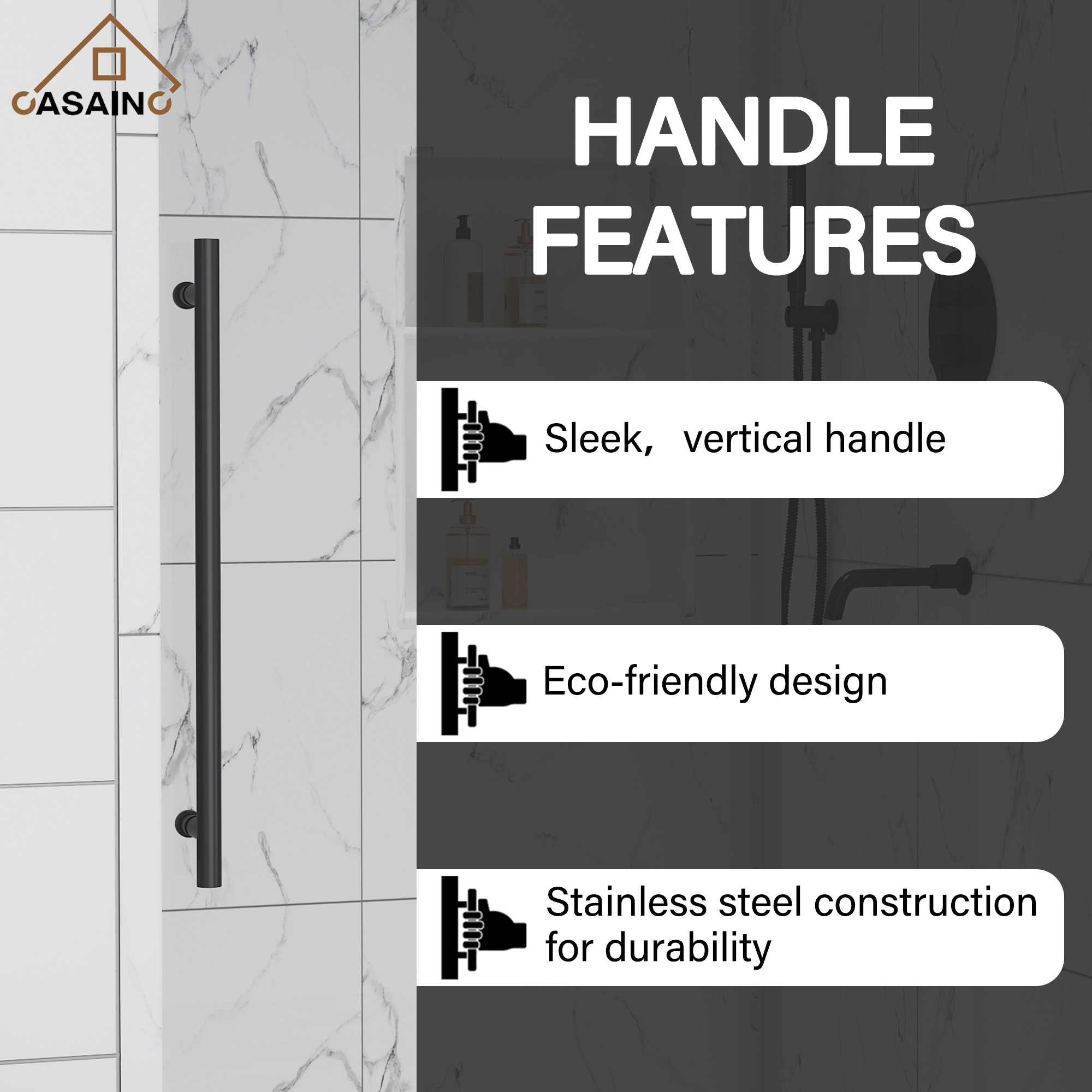 48"x76" Frameless Single Sliding Shower Door in Matte Black/Brushed Nickel/Chrome, Tempered Safety Glass and Reversible Installation