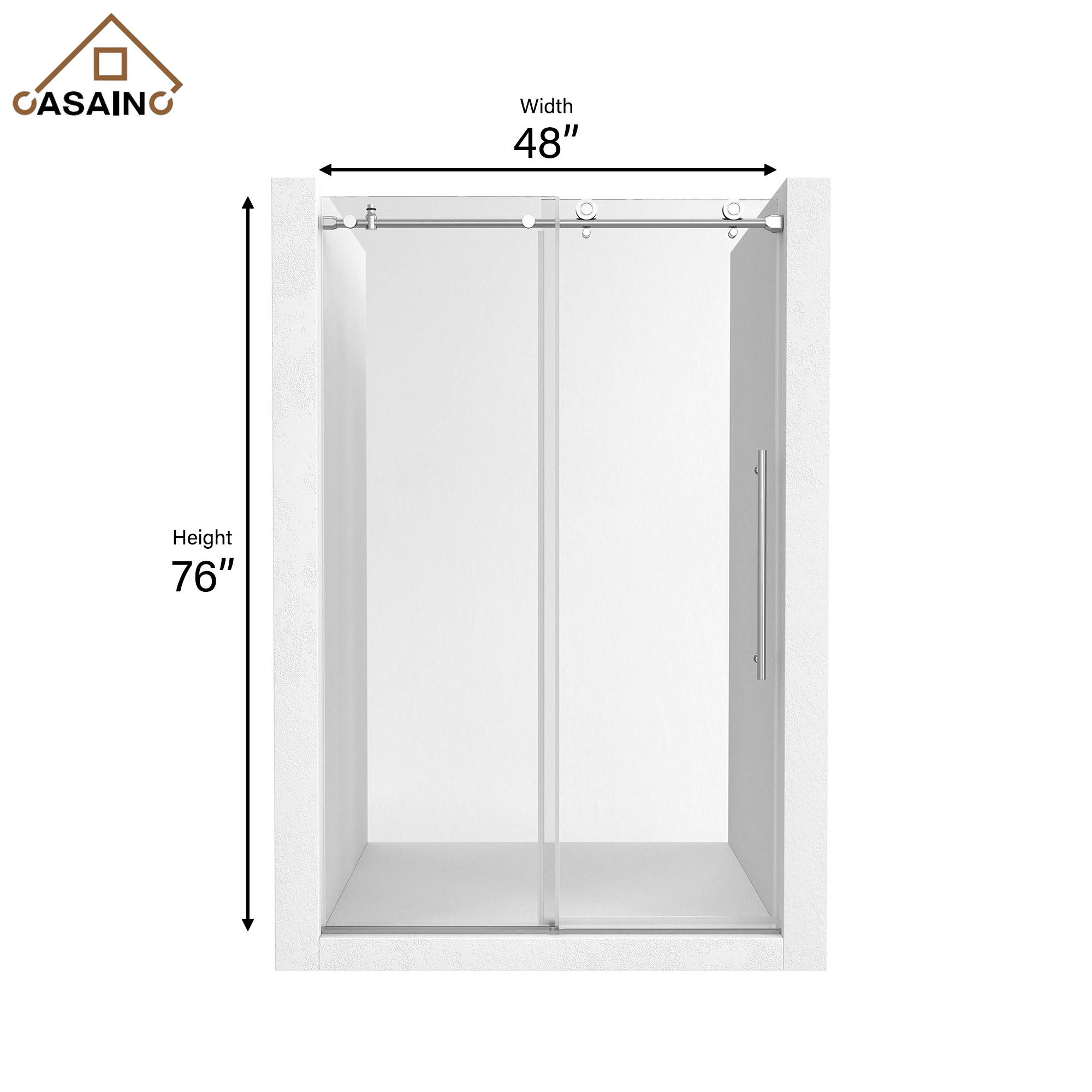 48"x76" Frameless Single Sliding Shower Door in Matte Black/Brushed Nickel/Chrome, Tempered Safety Glass and Reversible Installation