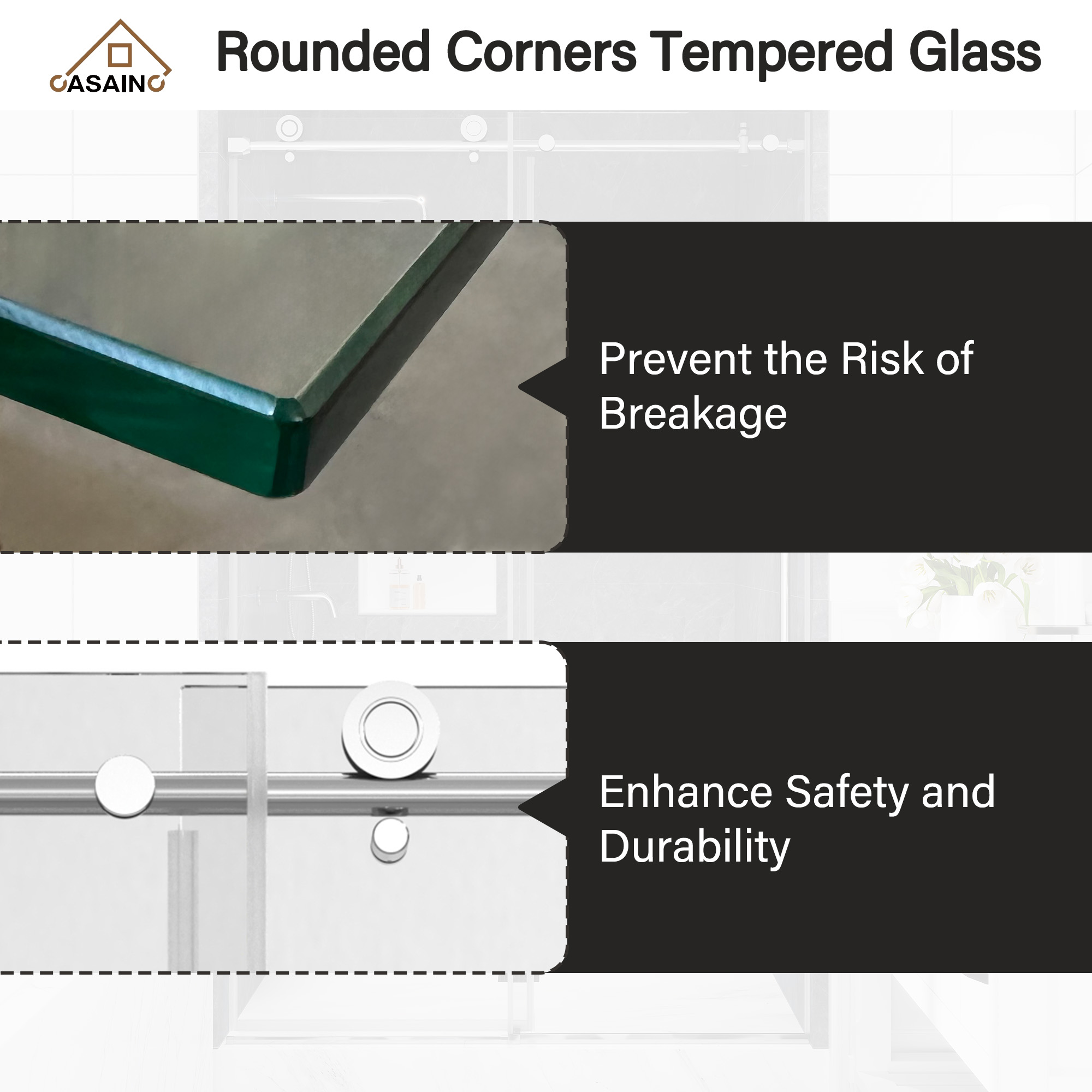 48"x76" Frameless Single Sliding Shower Door in Matte Black/Brushed Nickel/Chrome, Tempered Safety Glass and Reversible Installation