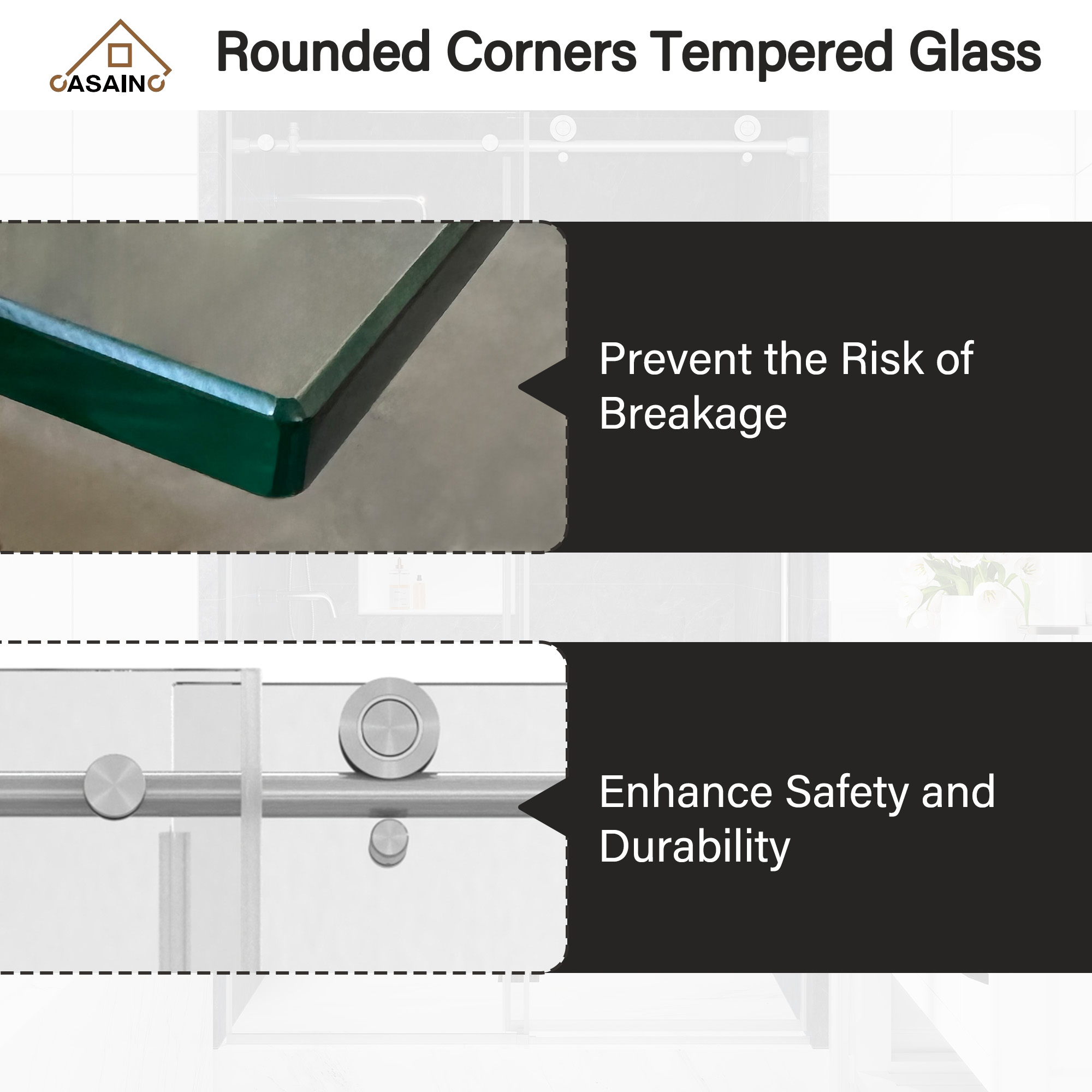 48"x76" Frameless Single Sliding Shower Door in Matte Black/Brushed Nickel/Chrome, Tempered Safety Glass and Reversible Installation