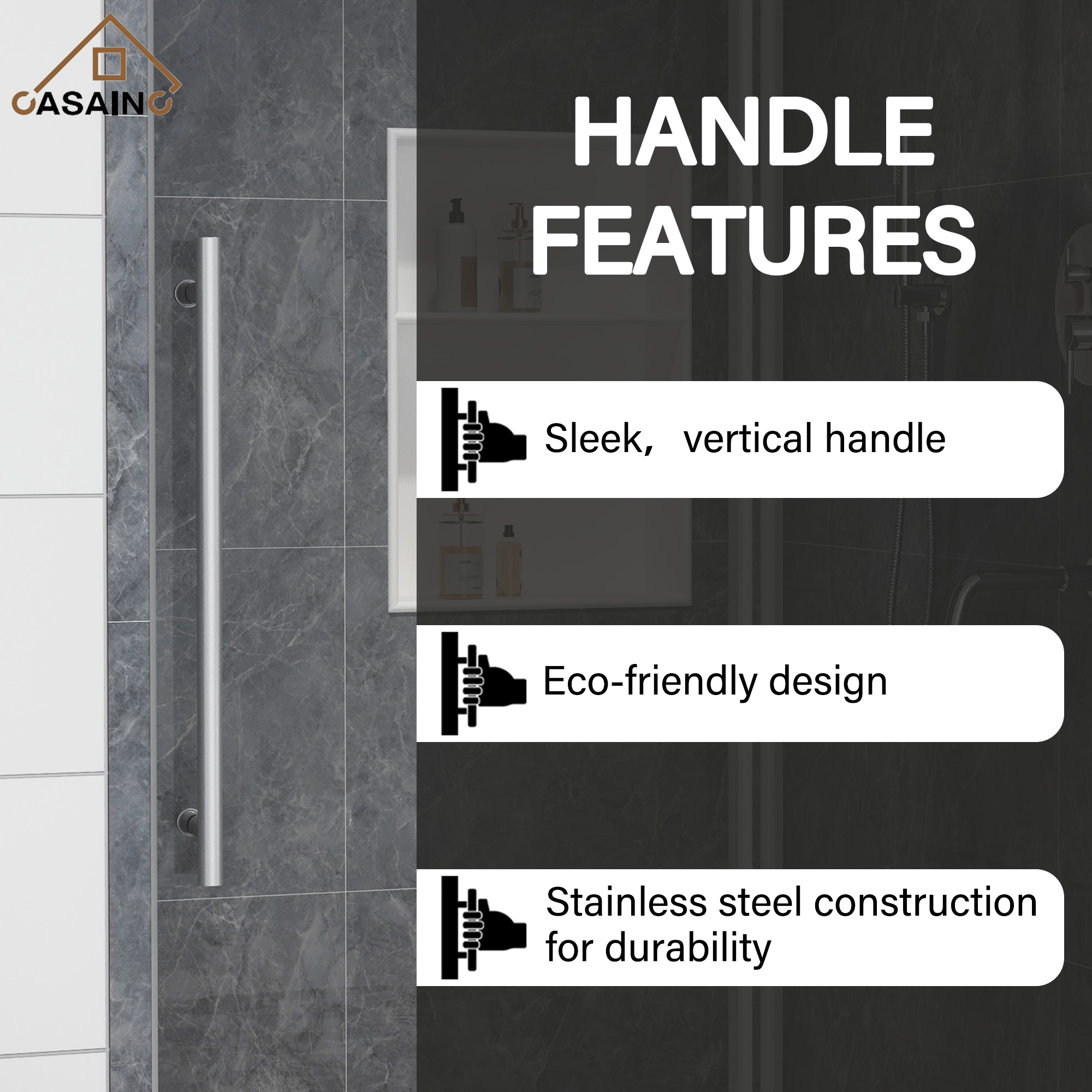 48"x76" Frameless Single Sliding Shower Door in Matte Black/Brushed Nickel/Chrome, Tempered Safety Glass and Reversible Installation