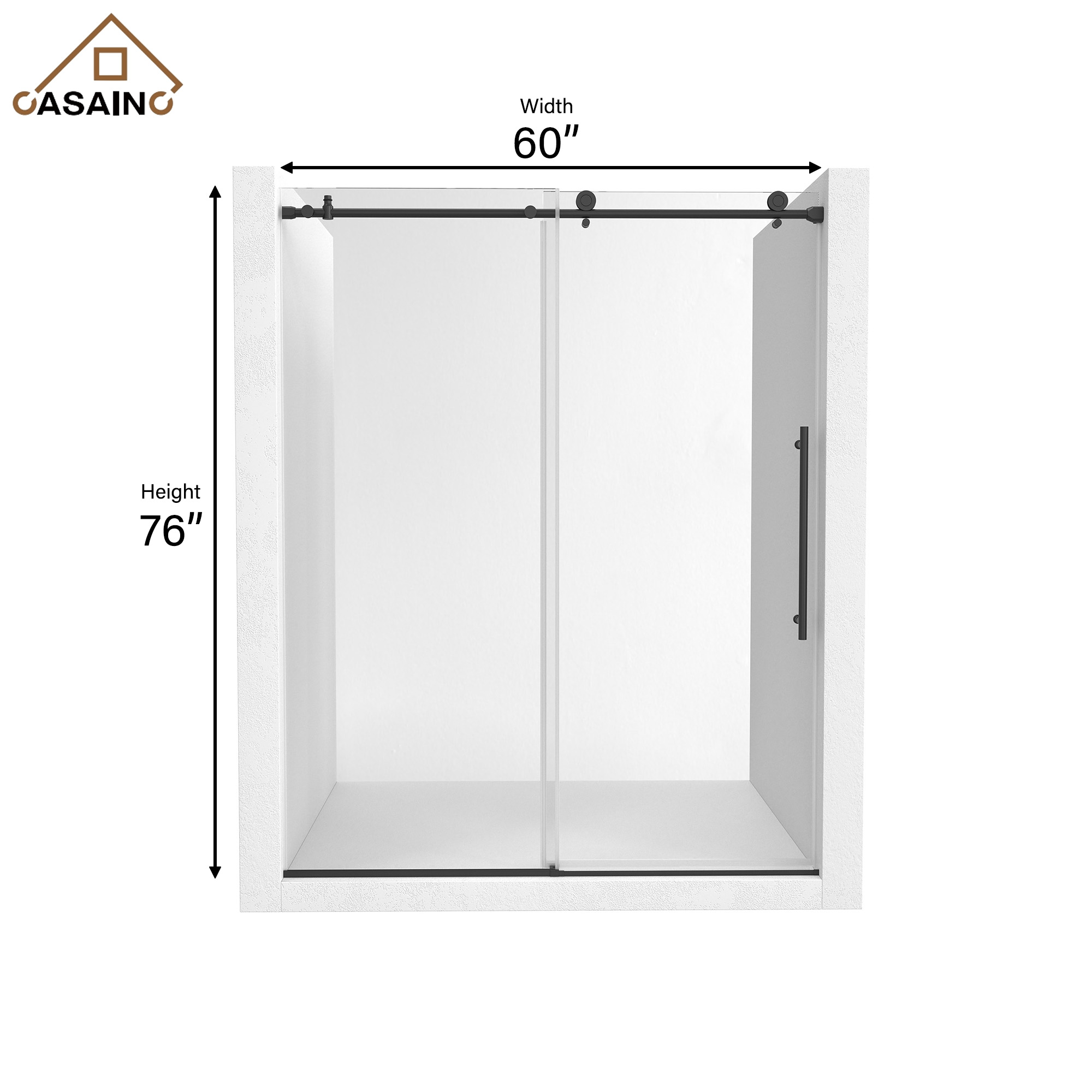60"x76" Single Sliding Frameless Shower Door in Matte Black/Brushed Nickel/Chrome, Stainless Steel Wheels featuring an Anti-Skid Design