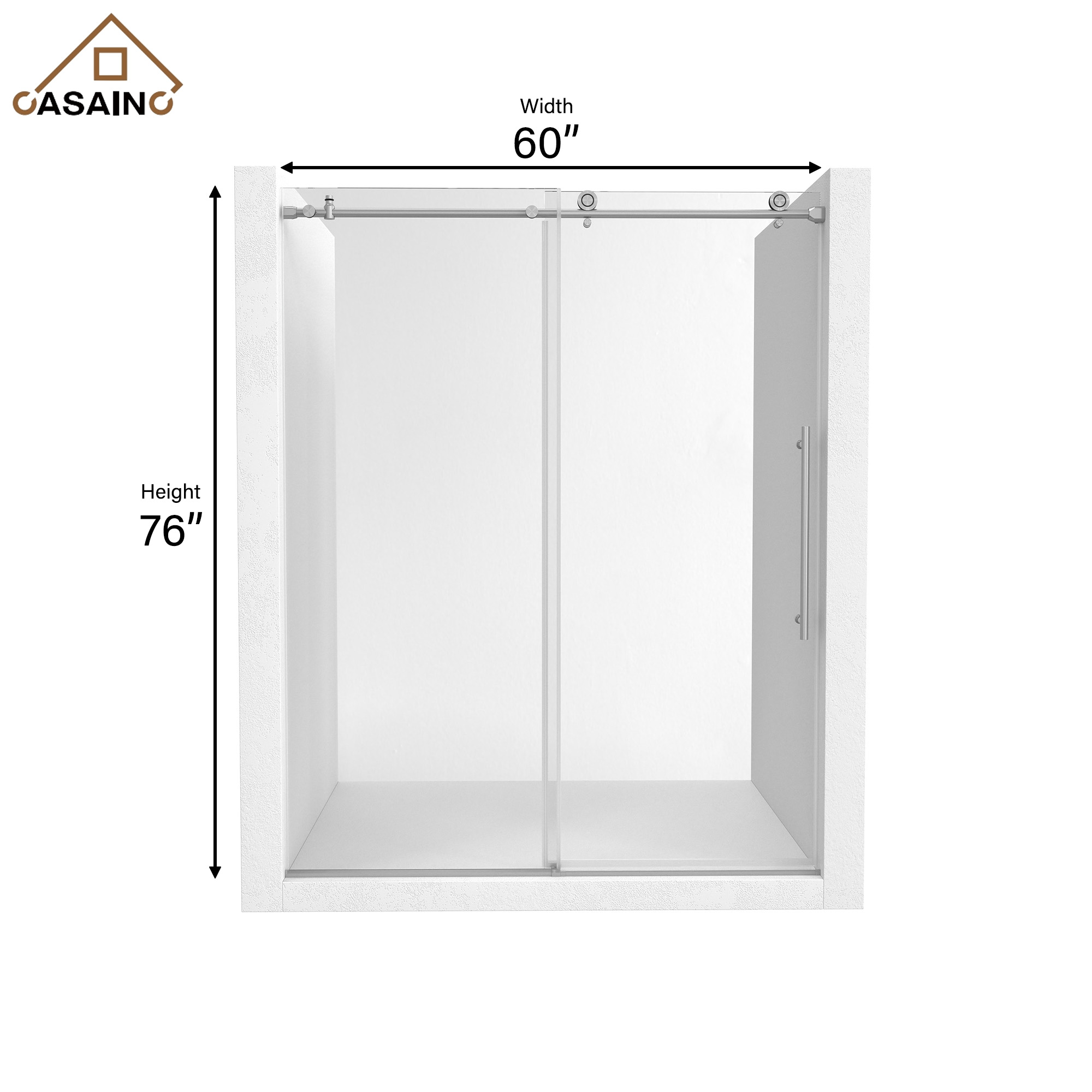 60"x76" Single Sliding Frameless Shower Door in Matte Black/Brushed Nickel/Chrome, Stainless Steel Wheels featuring an Anti-Skid Design