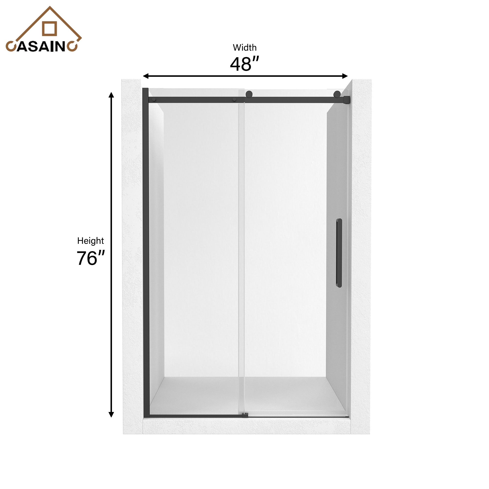 48"x76" Sleek Frameless Single Sliding Shower Door in Matte Black/Brushed Nickel/Chrome with Anti-jump Technology