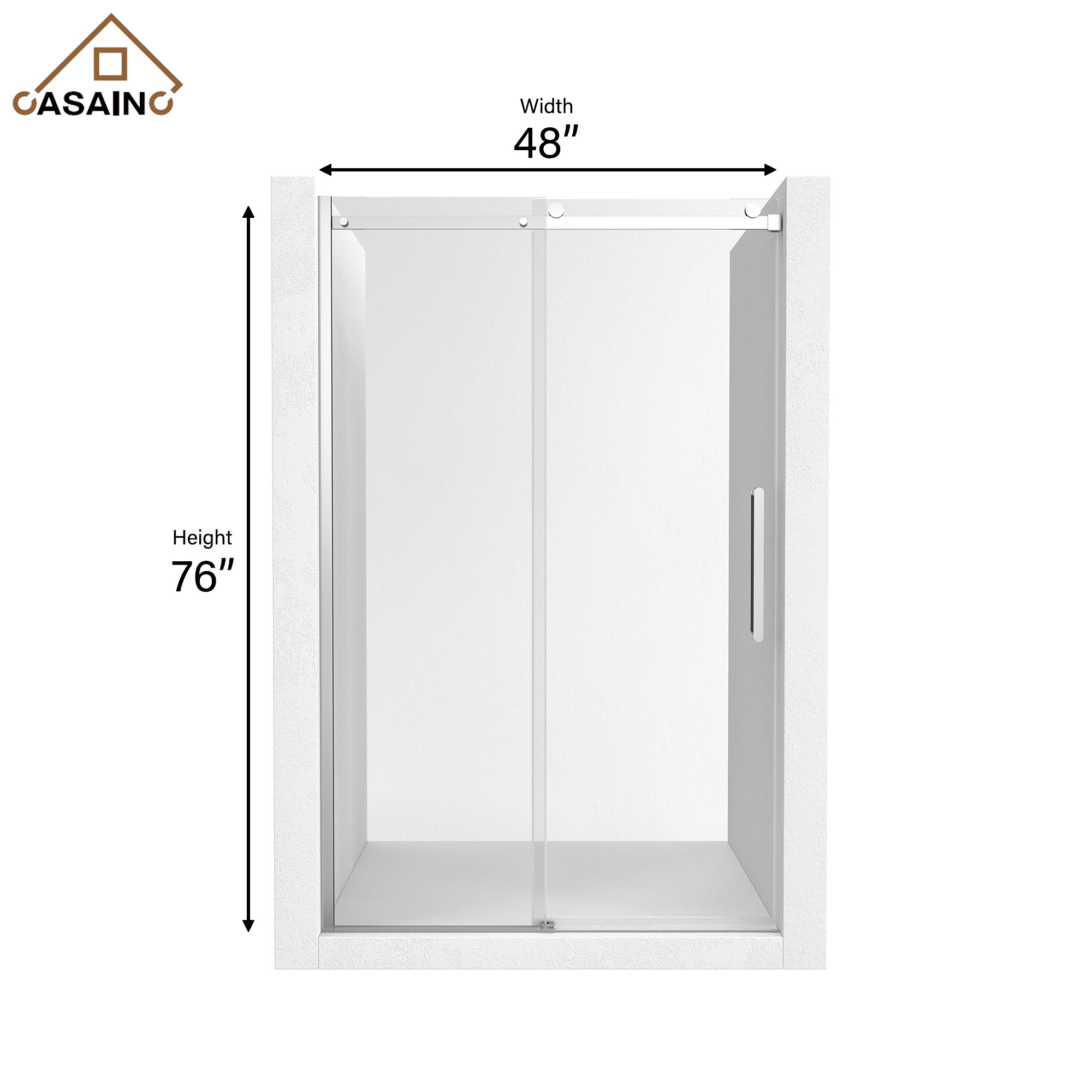 48"x76" Sleek Frameless Single Sliding Shower Door in Matte Black/Brushed Nickel/Chrome with Anti-jump Technology