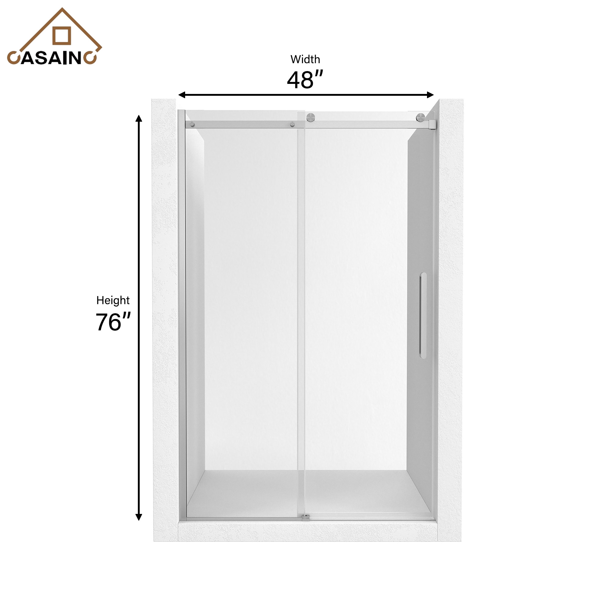 48"x76" Sleek Frameless Single Sliding Shower Door in Matte Black/Brushed Nickel/Chrome with Anti-jump Technology