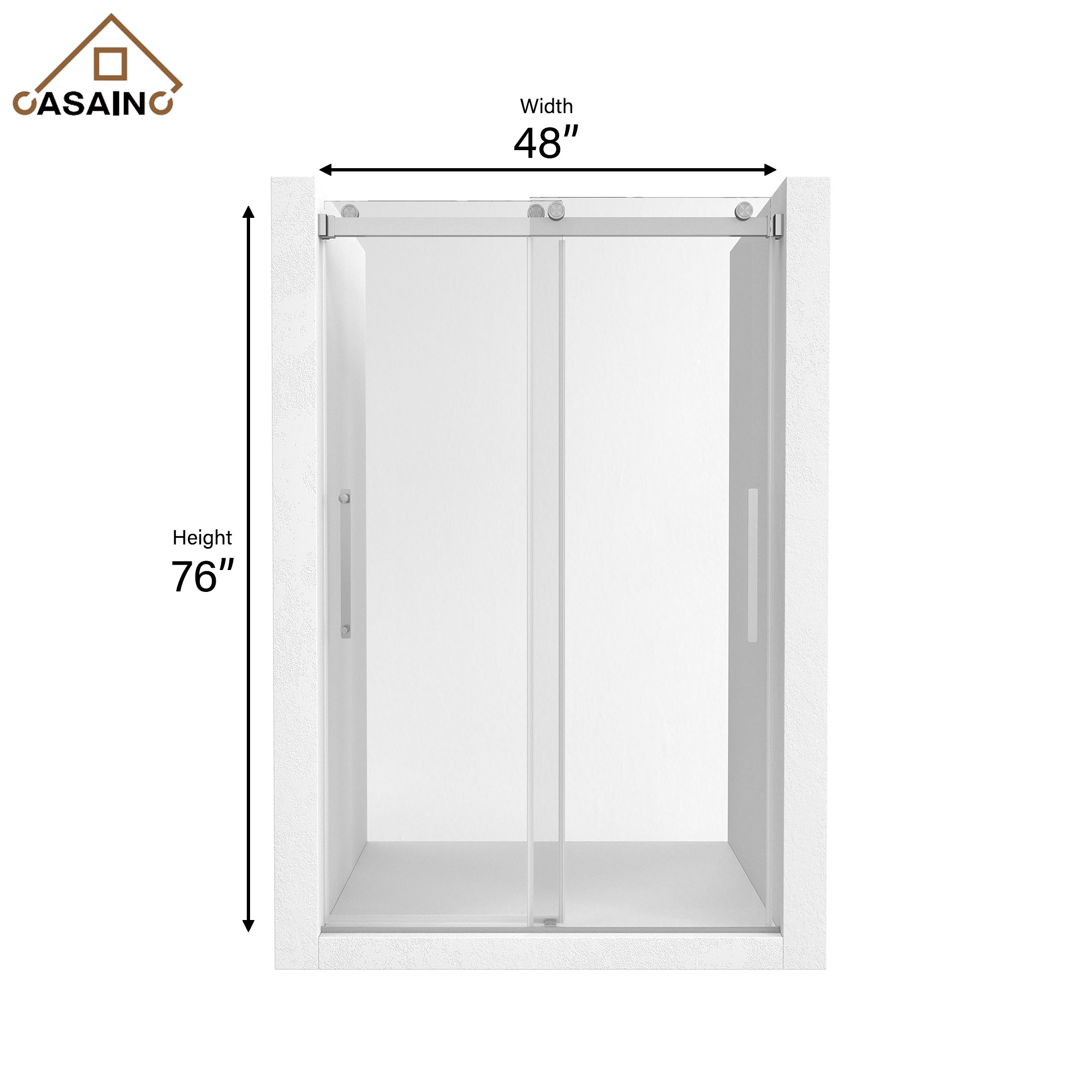 48"x76" Double Sliding Frameless Shower Door in Matte Black/Brushed Nickel/Chrome, Tempered Safety Glass and Reversible Installation