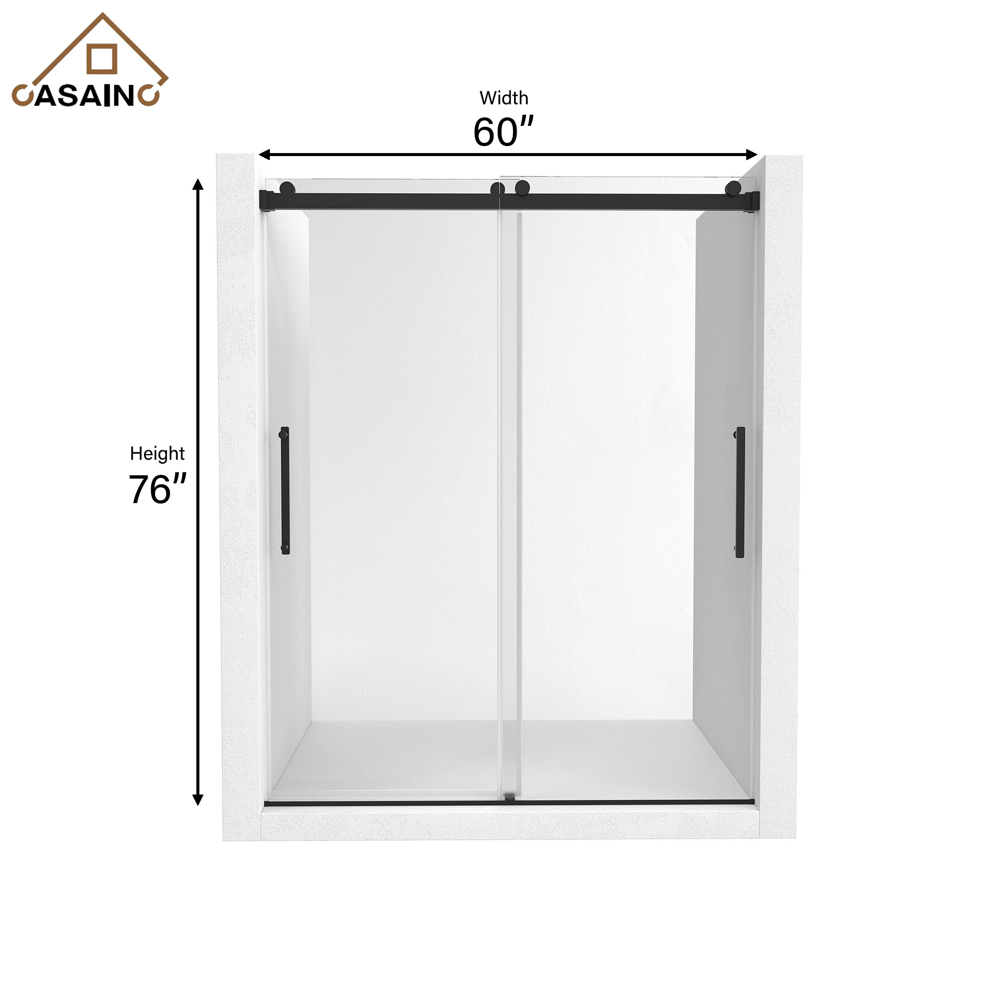 60"x76" Double Sliding Frameless Shower Door in Matte Black/Brushed Nickel/Chrome, Rounded Corners Tempered Glass with SGCC Certification, Reversible Design