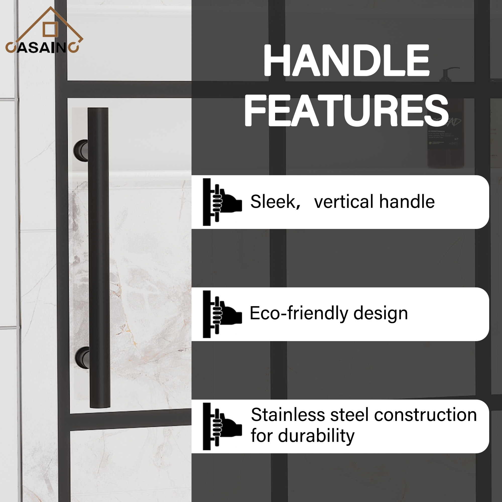 48"x76"/60"x76" Silk-Screen Frameless Single Sliding Shower Door in Matte Black, Black Grid Pattern Design, Irreversible Installation